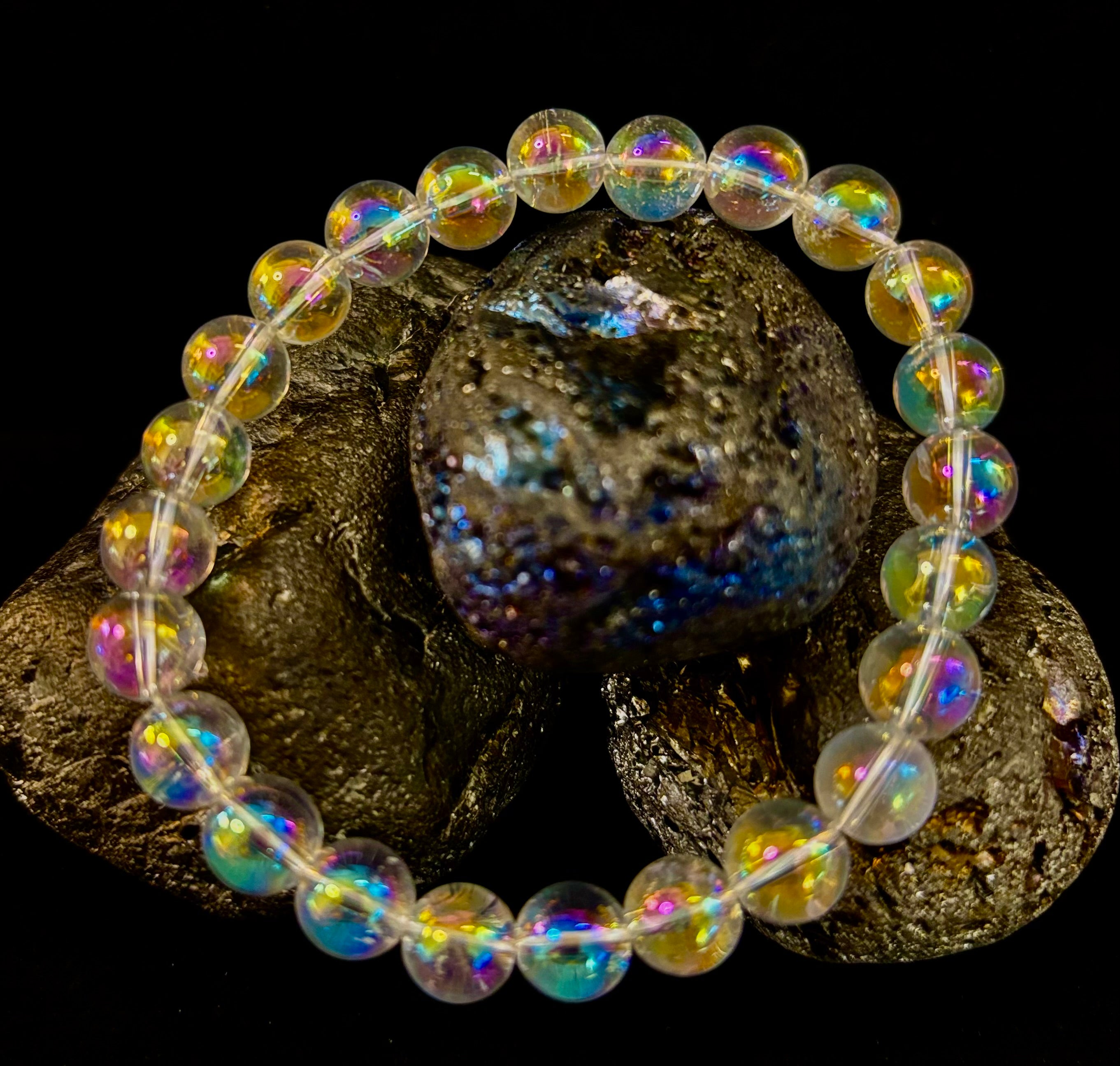 Angel Aura Clear Quartz 8mm Reiki-Infused Healing Crystal Bracelet (7.5” Medium Wrists) | | Wiccan Center