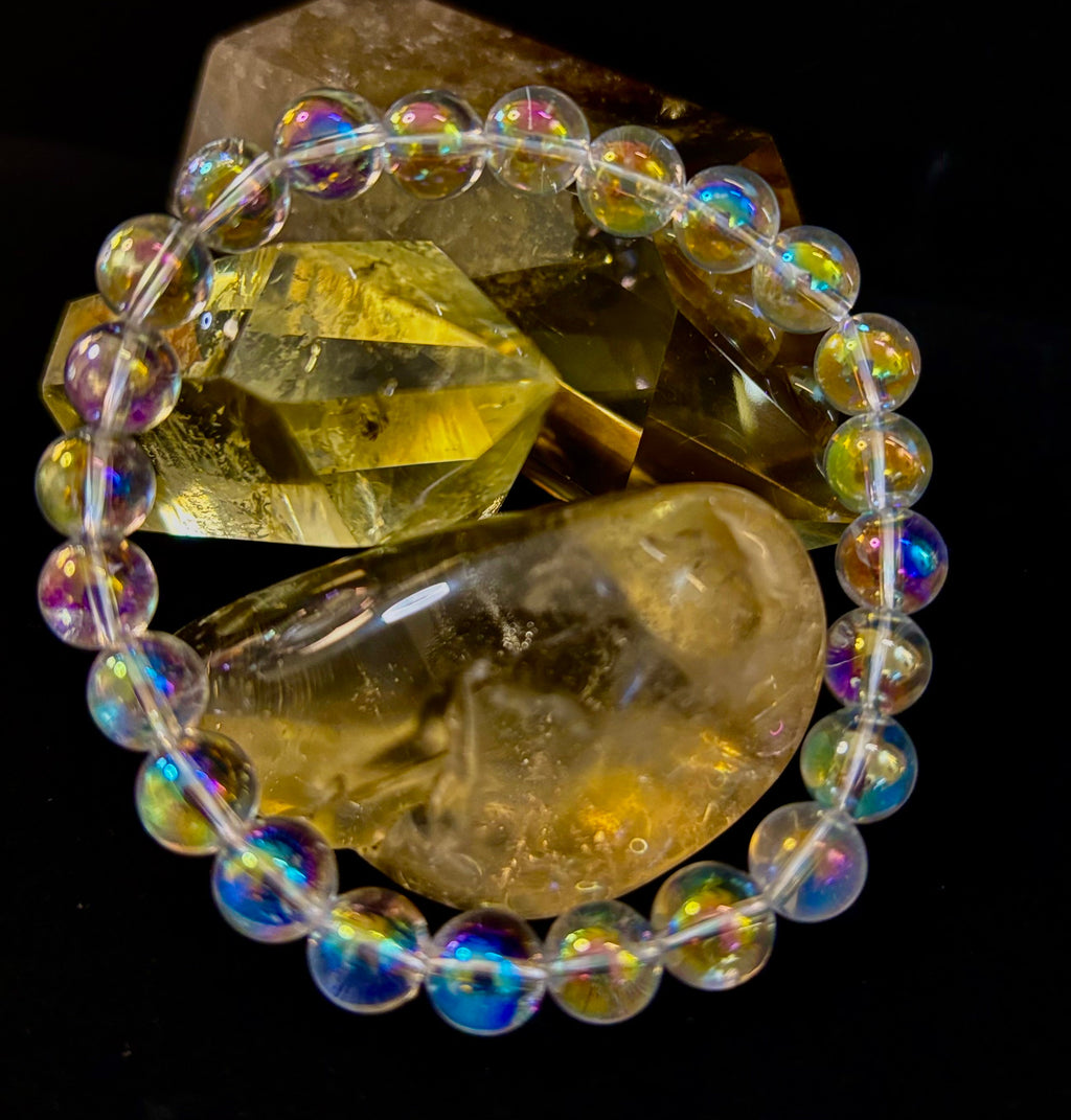 Angel Aura Clear Quartz 8mm Reiki-Infused Healing Crystal Bracelet (7.5” Medium Wrists) | | Wiccan Center