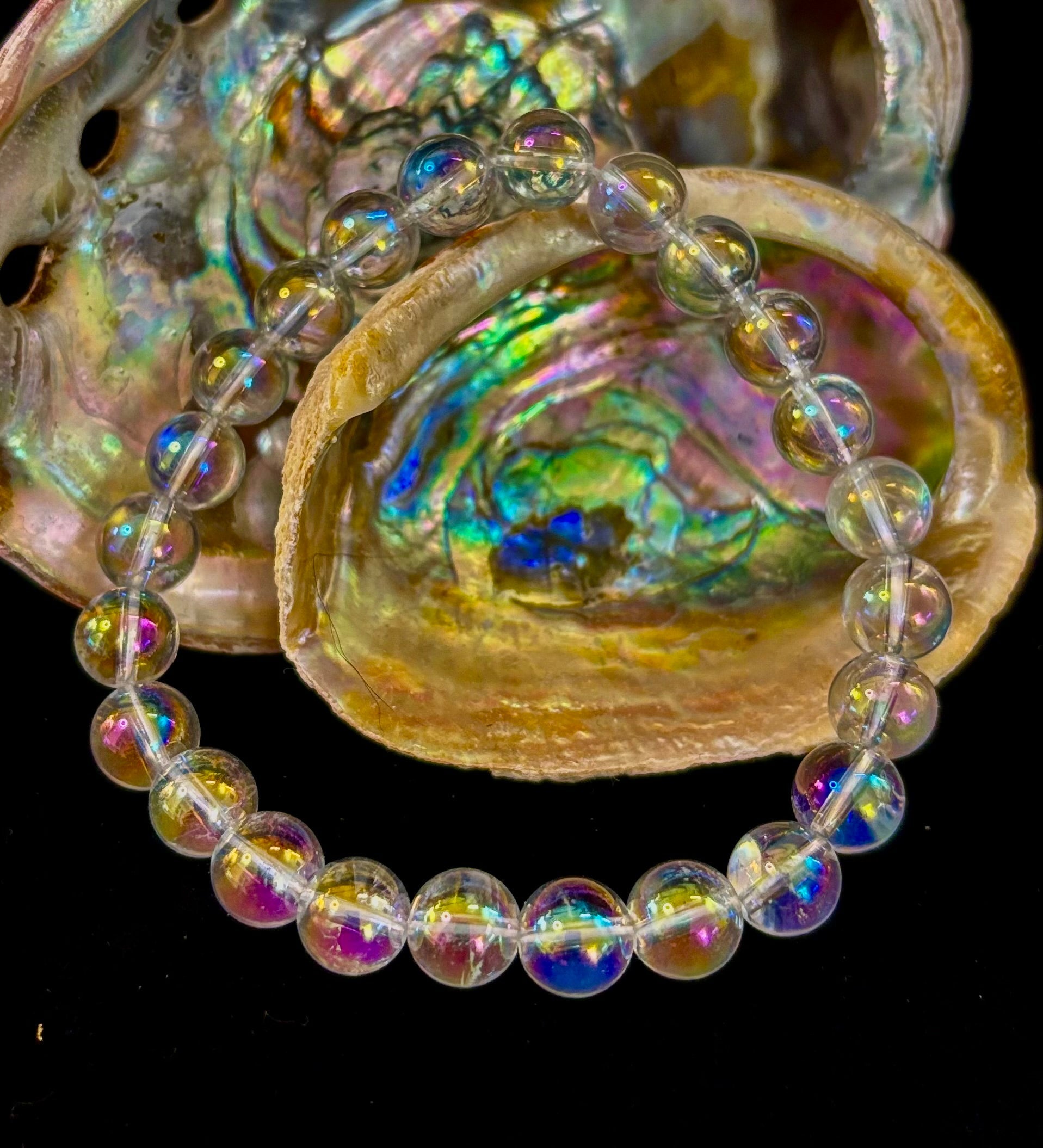 Angel Aura Clear Quartz 8mm Reiki-Infused Healing Crystal Bracelet (7.5” Medium Wrists) | | Wiccan Center