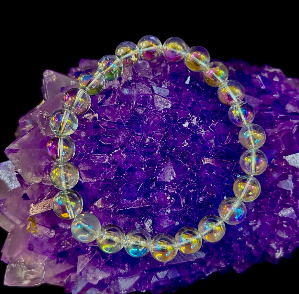 Angel Aura Clear Quartz 8mm Reiki-Infused Healing Crystal Bracelet (7.5” Medium Wrists) | | Wiccan Center