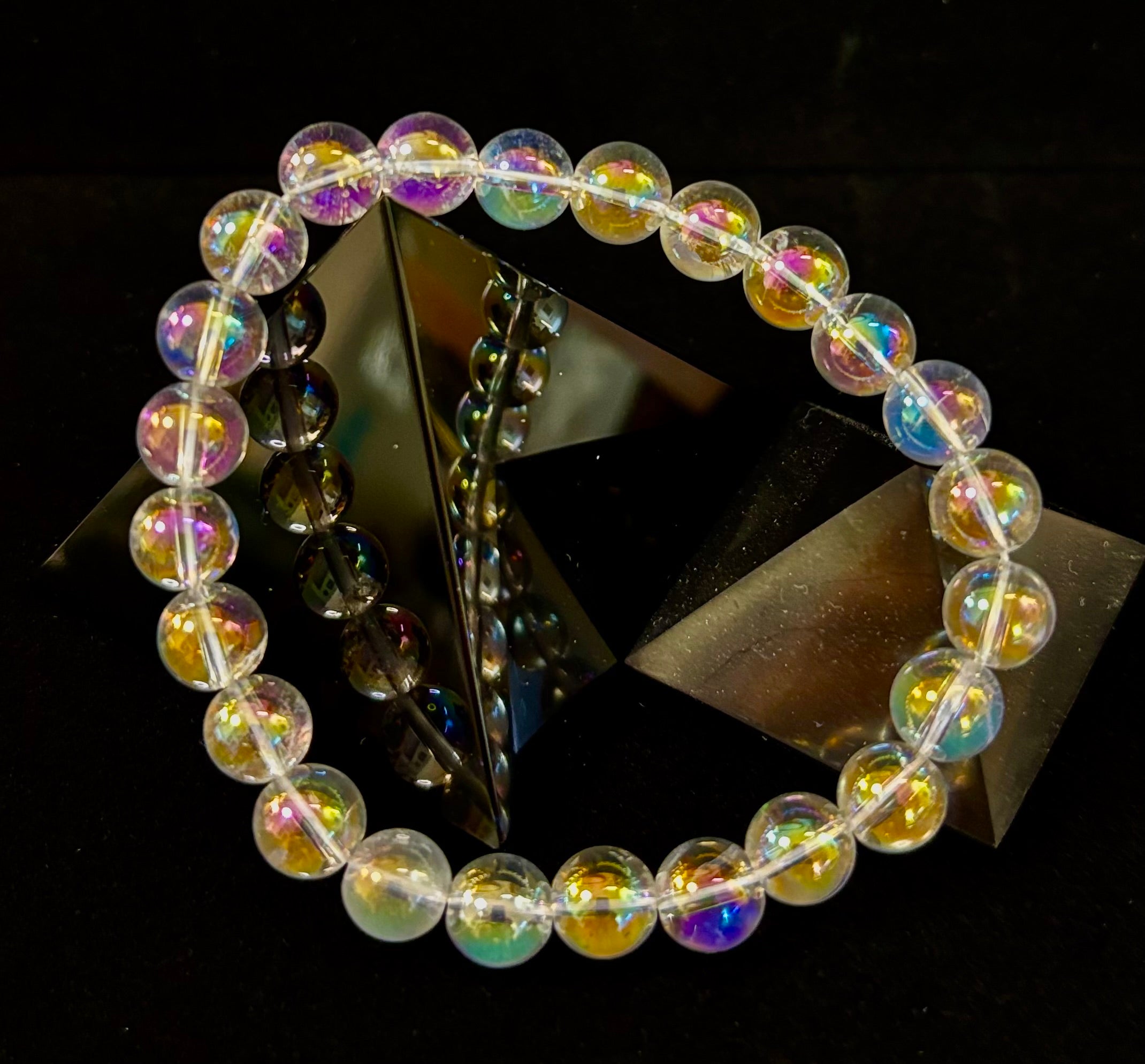 Angel Aura Clear Quartz 8mm Reiki-Infused Healing Crystal Bracelet (7.5” Medium Wrists) | | Wiccan Center