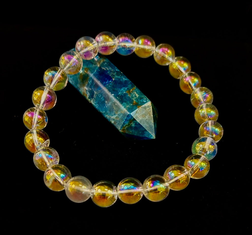 Angel Aura Clear Quartz 8mm Reiki-Infused Healing Crystal Bracelet (7.5” Medium Wrists) | | Wiccan Center