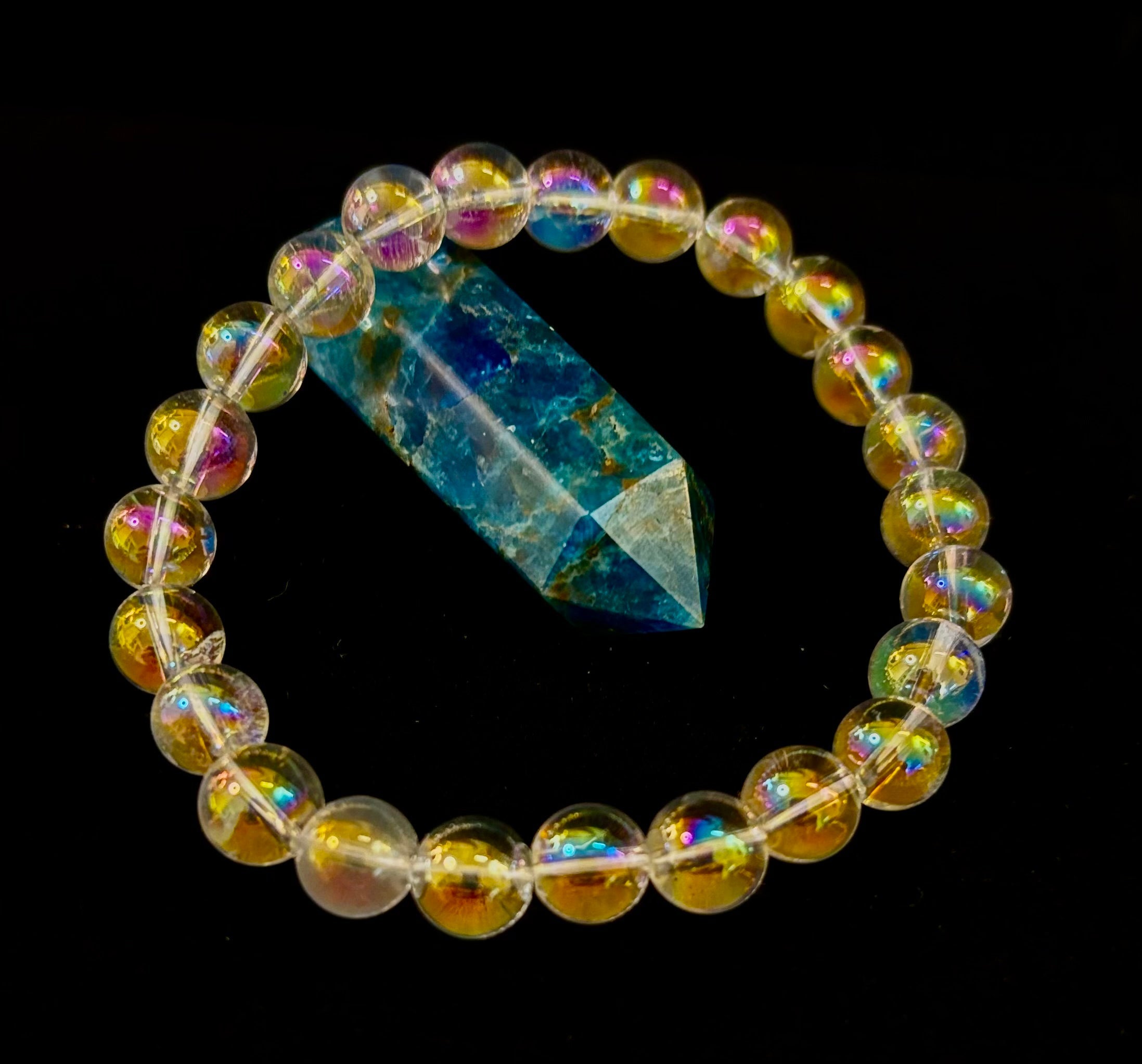 Angel Aura Clear Quartz 8mm Reiki-Infused Healing Crystal Bracelet (7.5” Medium Wrists) | | Wiccan Center