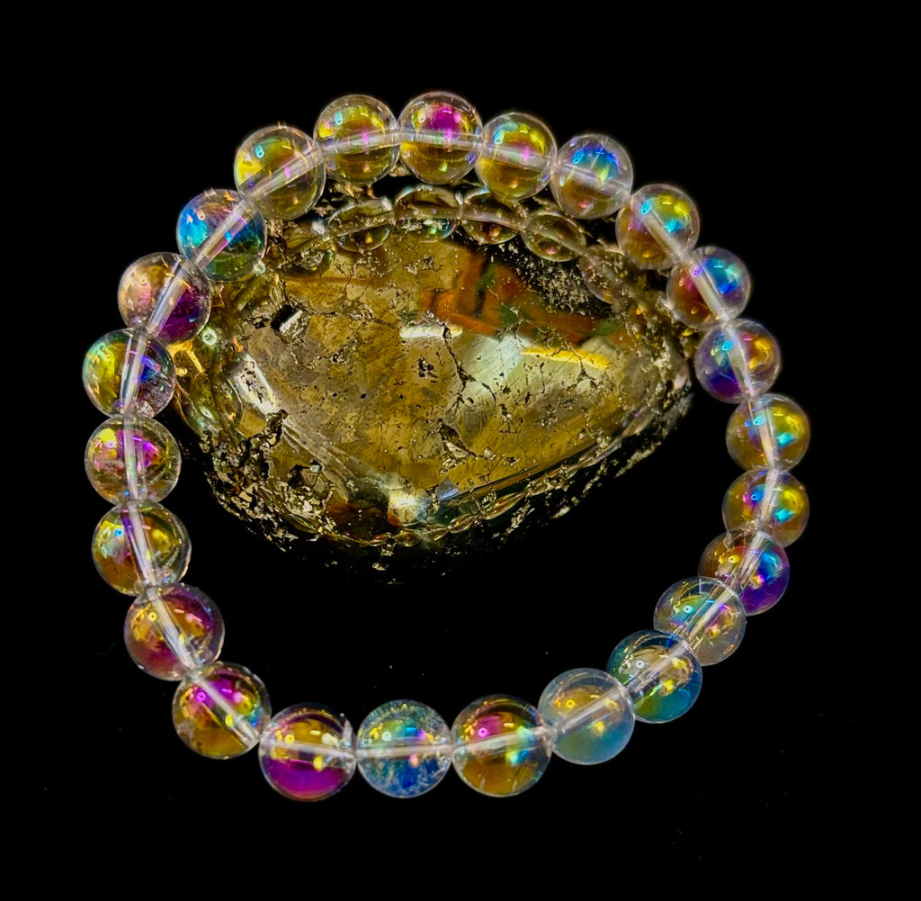 Angel Aura Clear Quartz 8mm Reiki-Infused Healing Crystal Bracelet (7.5” Medium Wrists) | | Wiccan Center