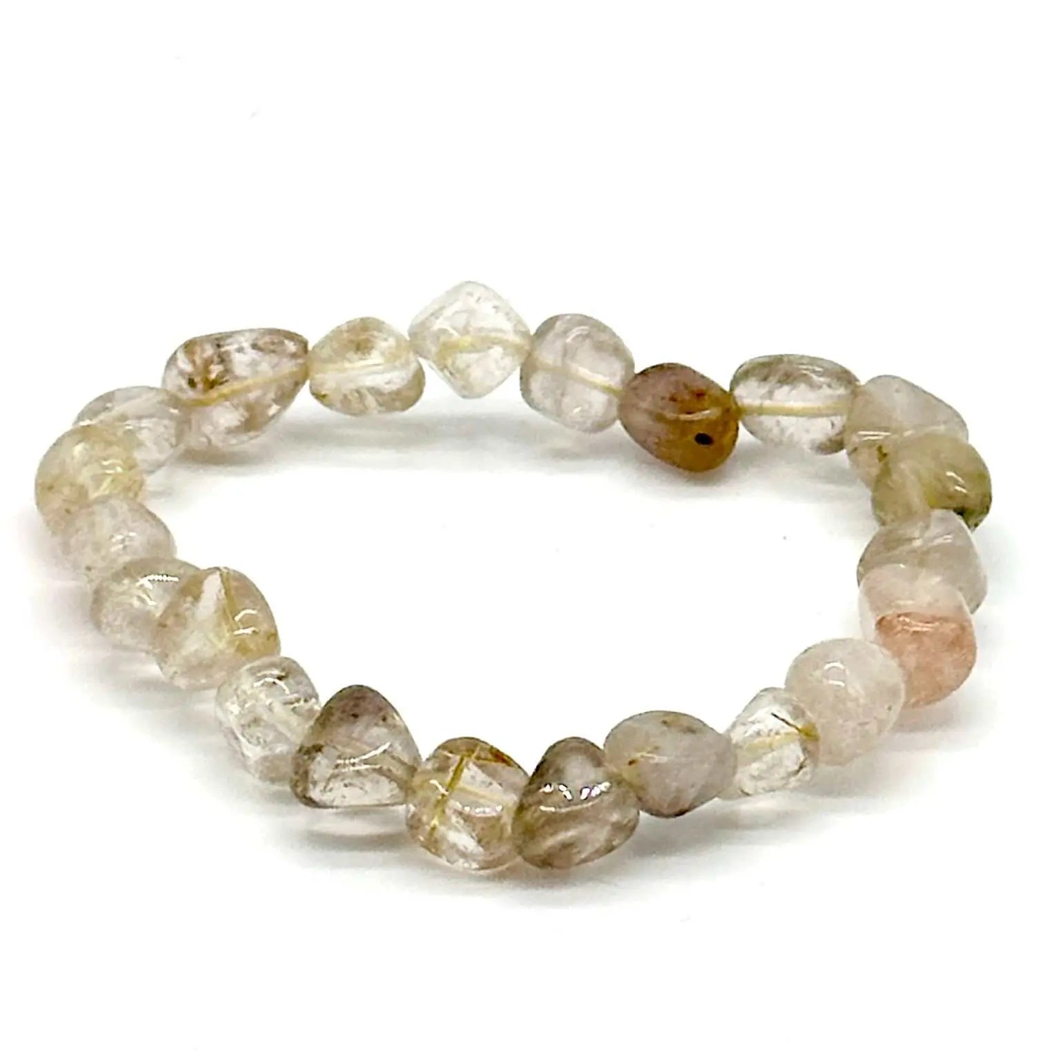 Golden Rutilated Quartz Natural Crystal Tumbled Gemstone Energy Stretch Bracelet | Bracelets | Wiccan Center