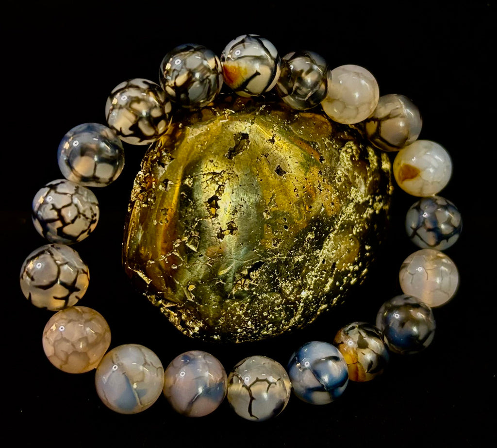 Black & White Dragon Vein Agate Reiki-Infused Protection Bracelet (Medium Wrists) | | Wiccan Center