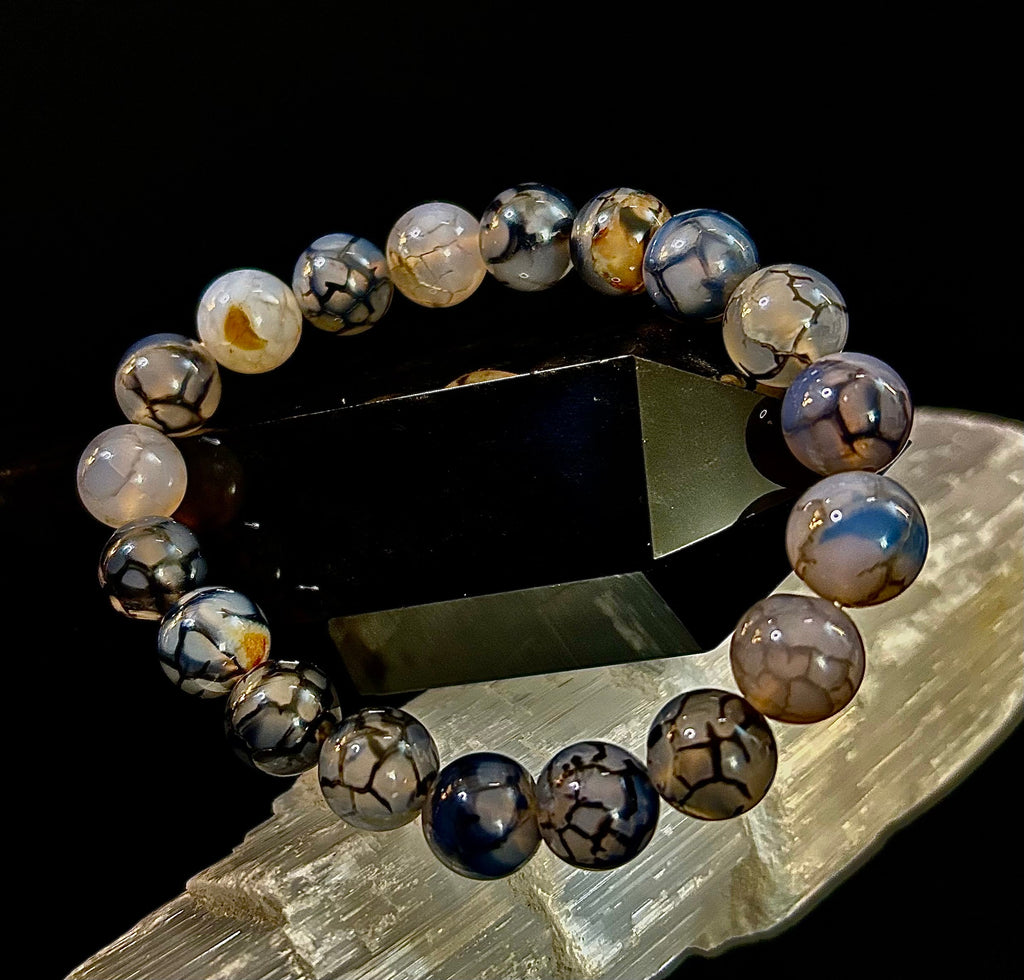 Black & White Dragon Vein Agate Reiki-Infused Protection Bracelet (Medium Wrists) | | Wiccan Center