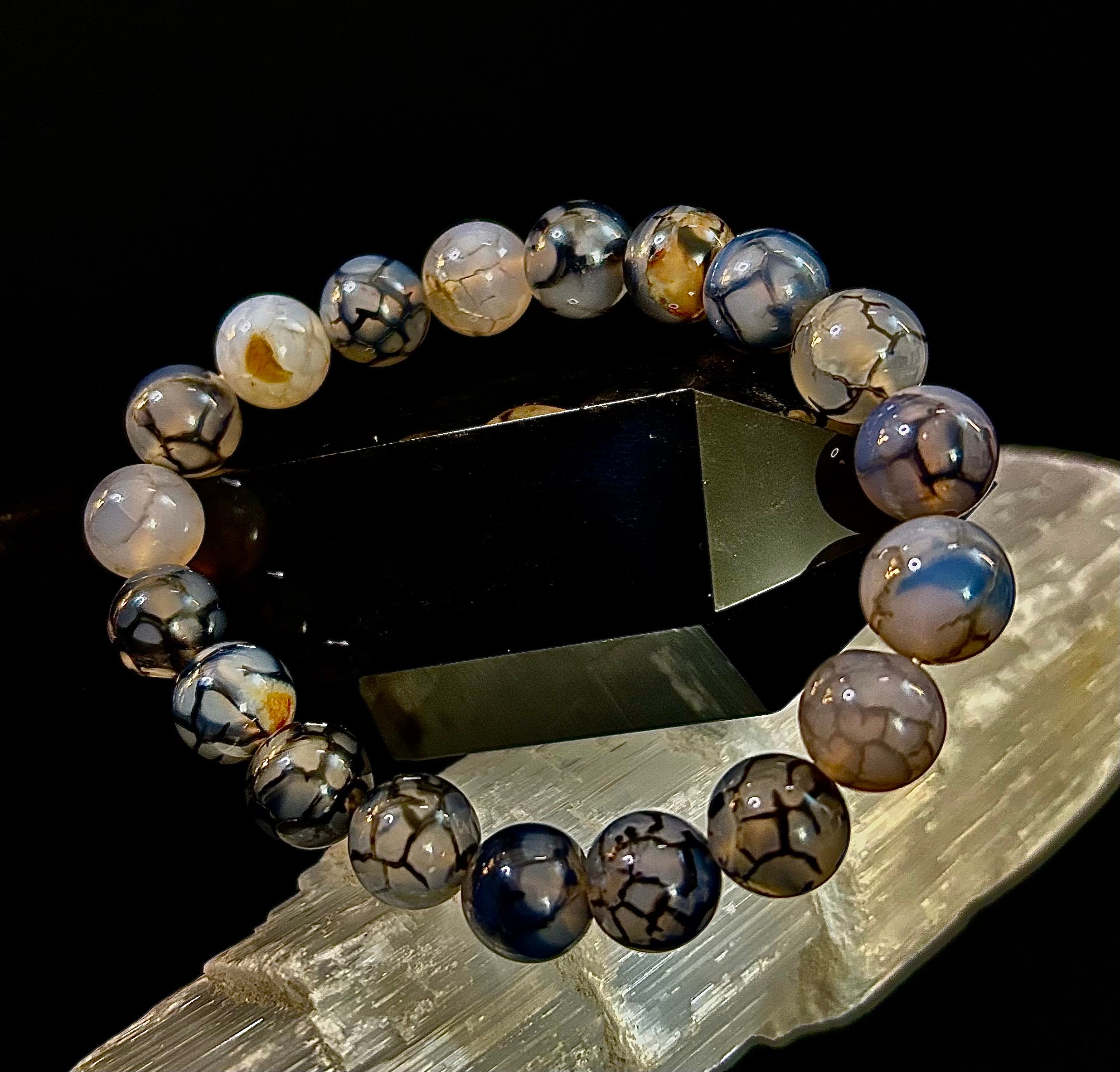 Black & White Dragon Vein Agate Reiki-Infused Protection Bracelet (Medium Wrists) | | Wiccan Center