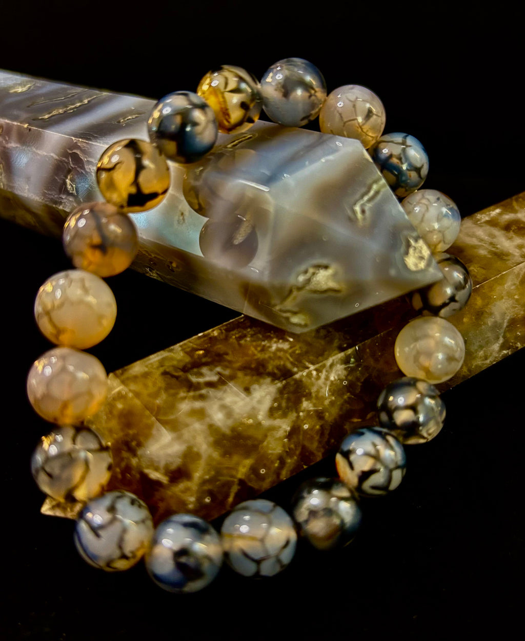 Black & White Dragon Vein Agate Reiki-Infused Protection Bracelet (Medium Wrists) | | Wiccan Center