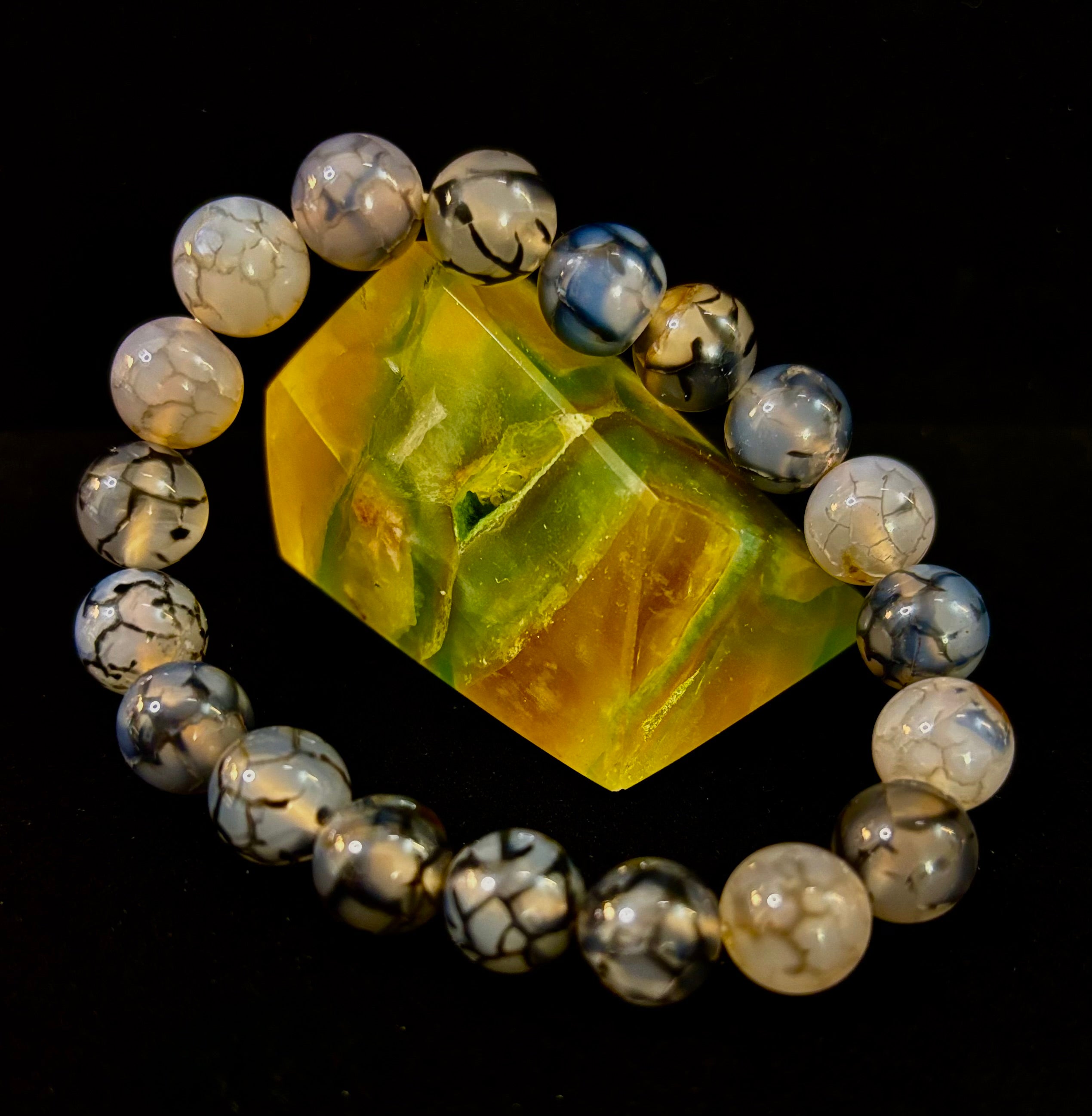 Black & White Dragon Vein Agate Reiki-Infused Protection Bracelet (Medium Wrists) | | Wiccan Center