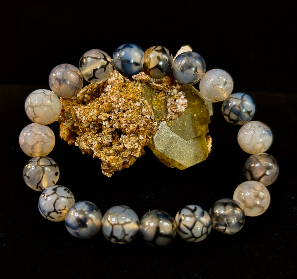 Black & White Dragon Vein Agate Reiki-Infused Protection Bracelet (Medium Wrists) | | Wiccan Center