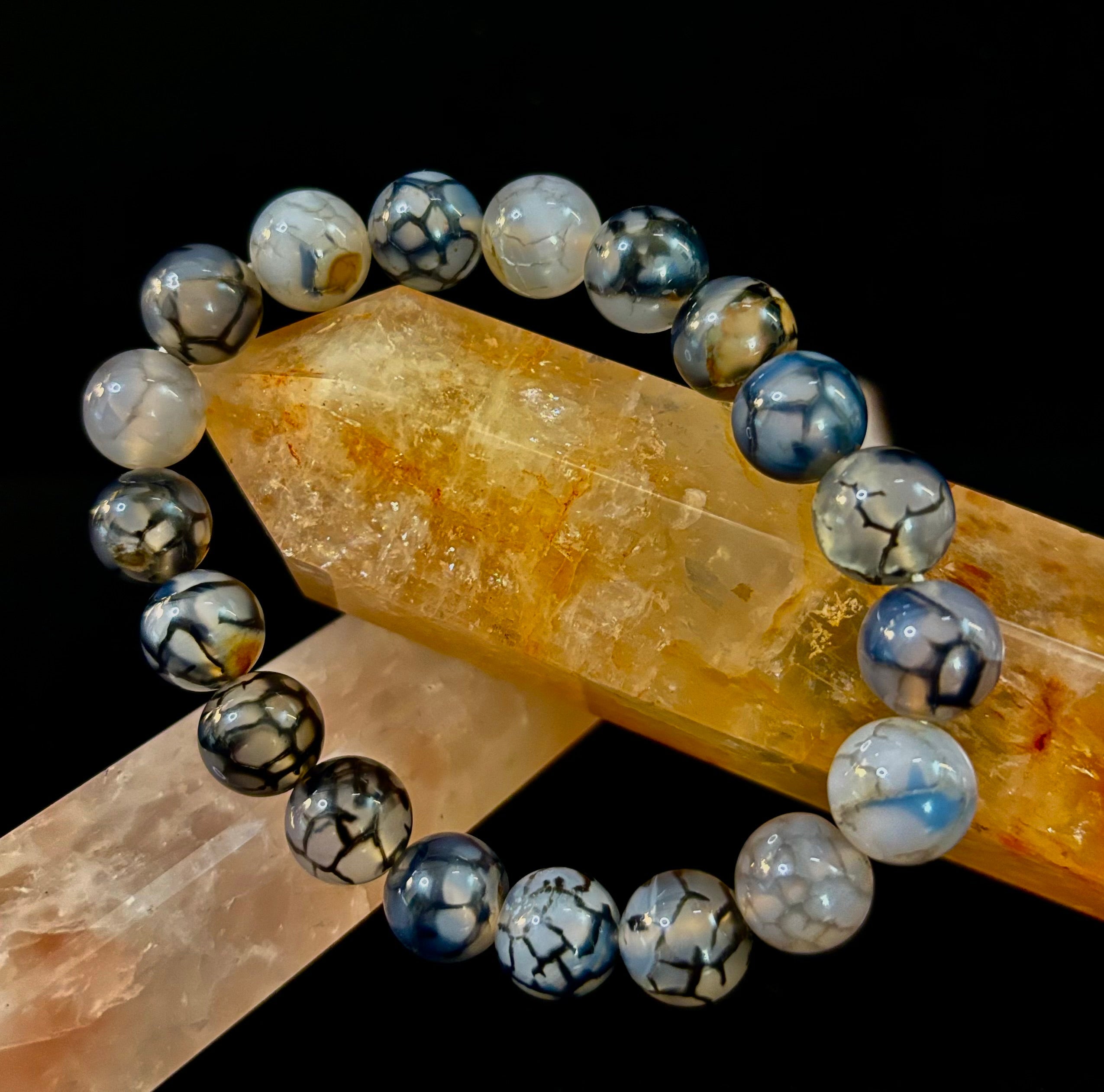 Black & White Dragon Vein Agate Reiki-Infused Protection Bracelet (Medium Wrists) | | Wiccan Center