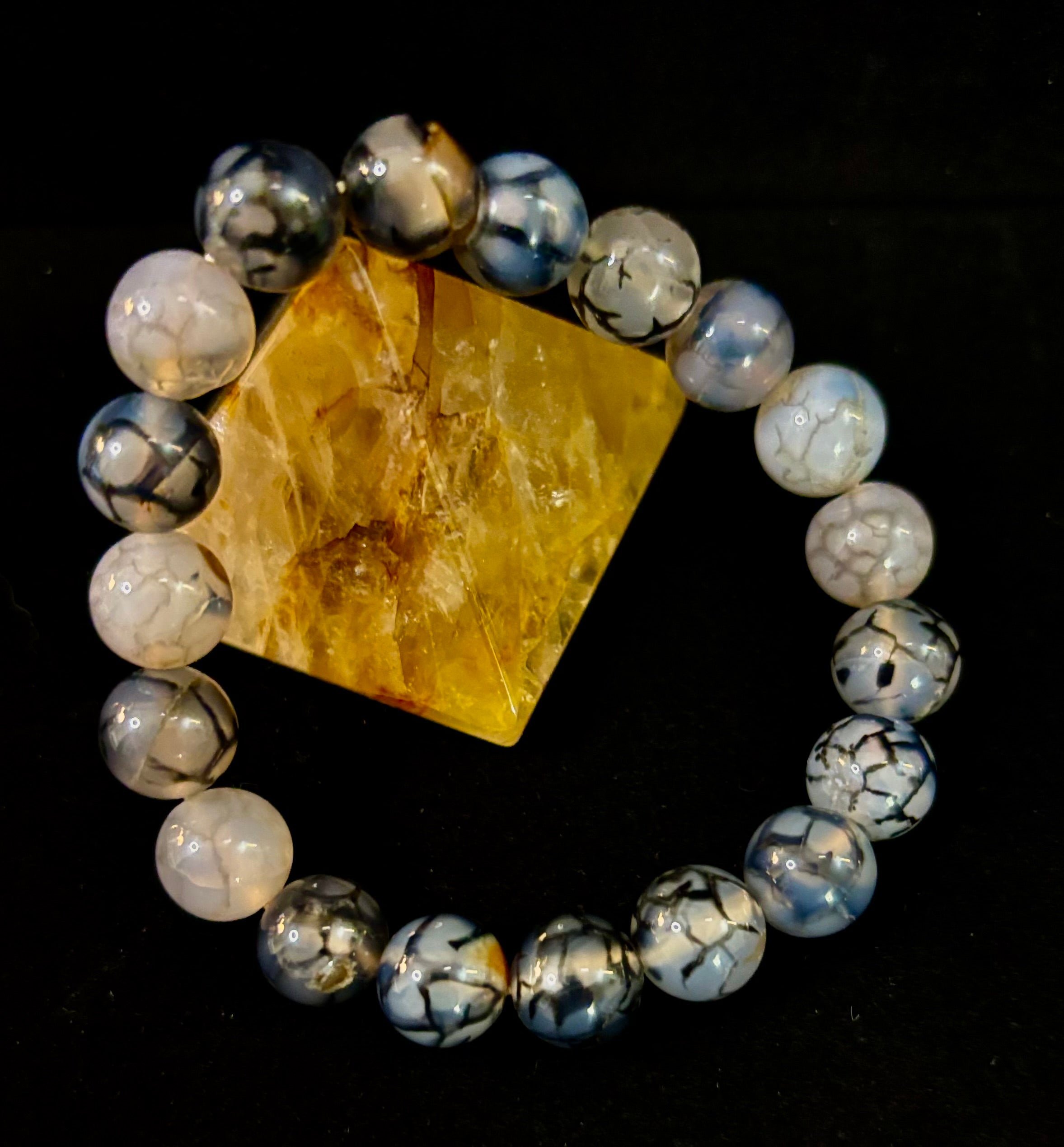 Black & White Dragon Vein Agate Reiki-Infused Protection Bracelet (Medium Wrists) | | Wiccan Center