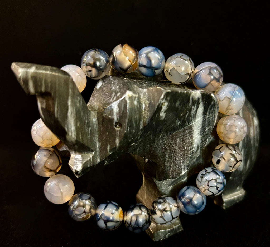 Black & White Dragon Vein Agate Reiki-Infused Protection Bracelet (Medium Wrists) | | Wiccan Center