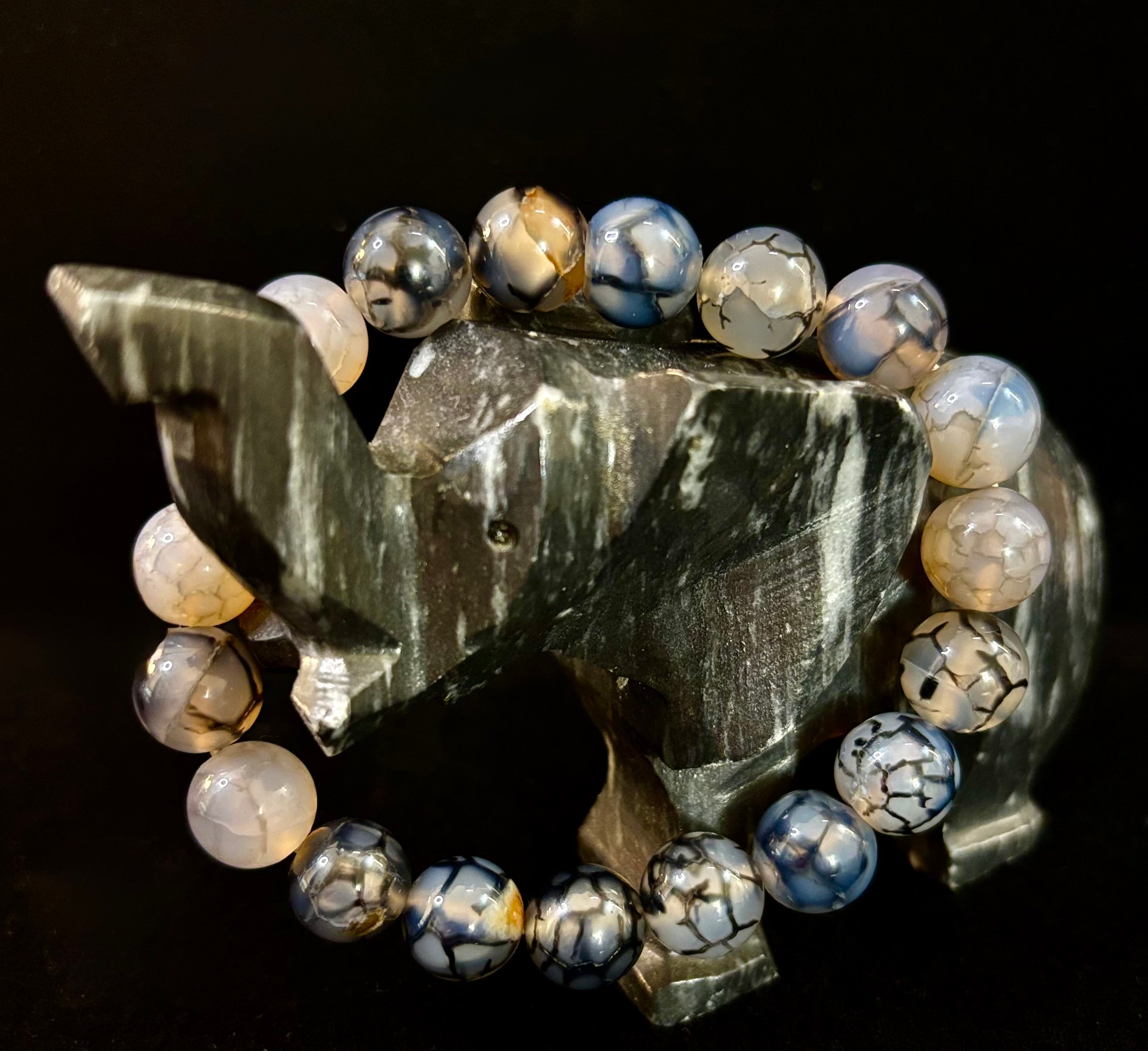 Black & White Dragon Vein Agate Reiki-Infused Protection Bracelet (Medium Wrists) | | Wiccan Center