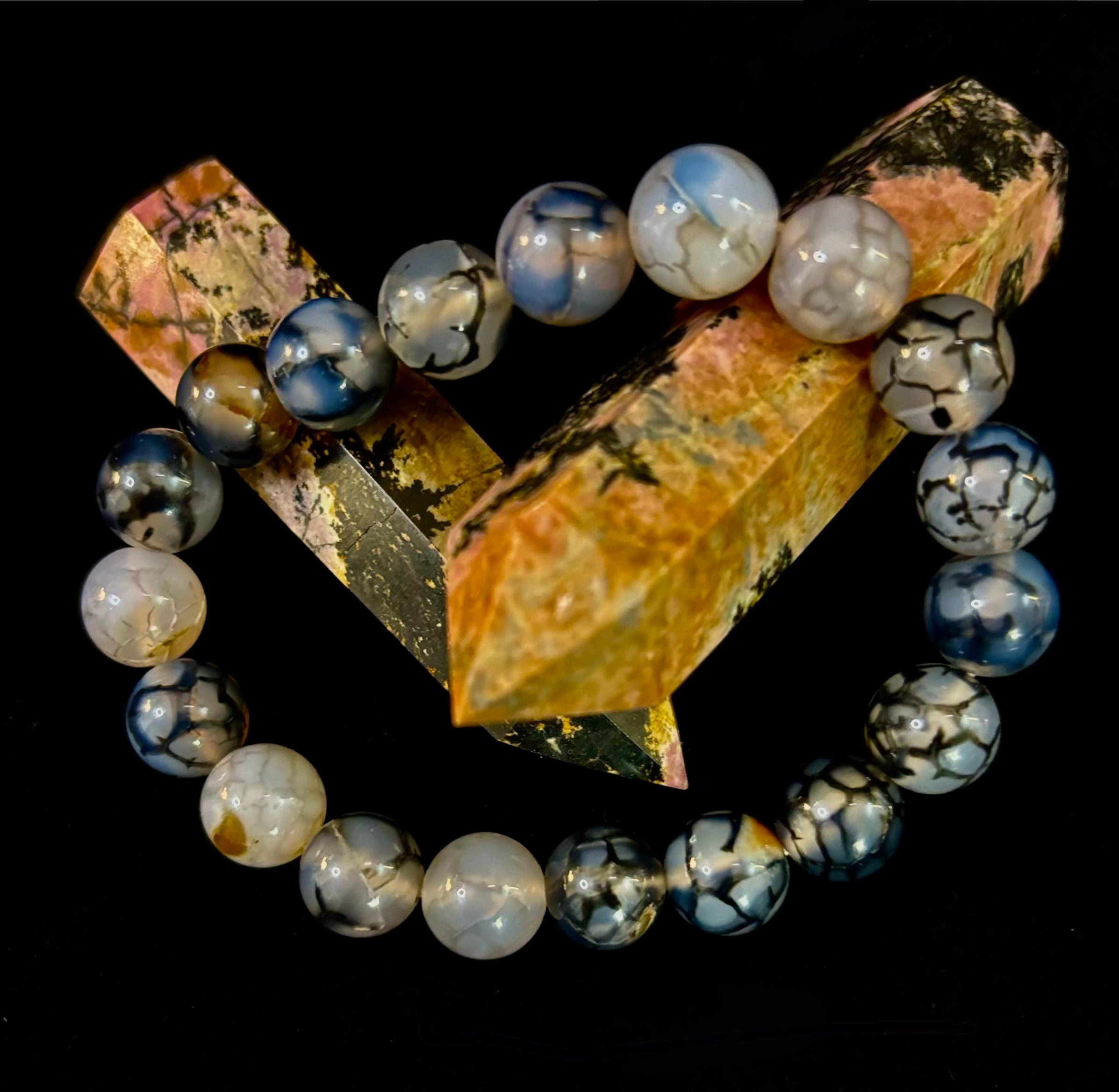 Black & White Dragon Vein Agate Reiki-Infused Protection Bracelet (Medium Wrists) | | Wiccan Center