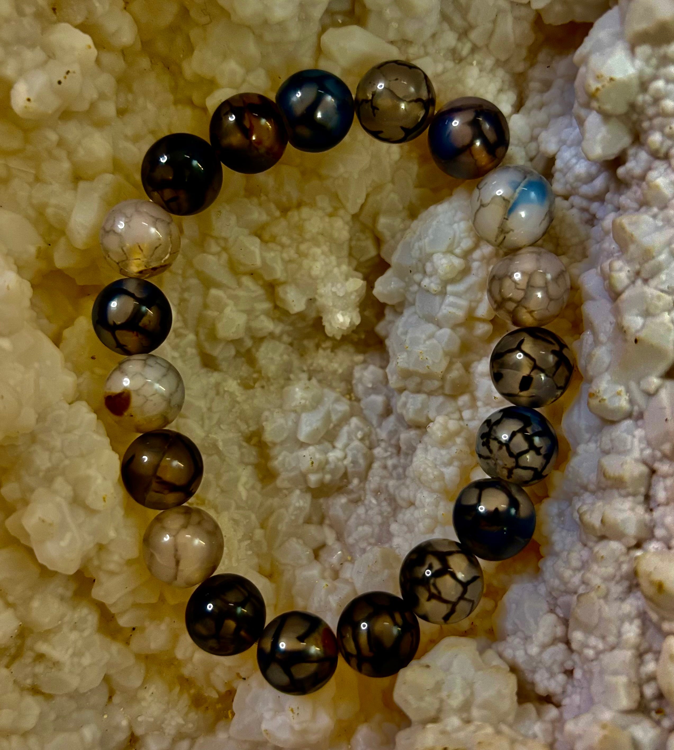 Black & White Dragon Vein Agate Reiki-Infused Protection Bracelet (Medium Wrists) | | Wiccan Center
