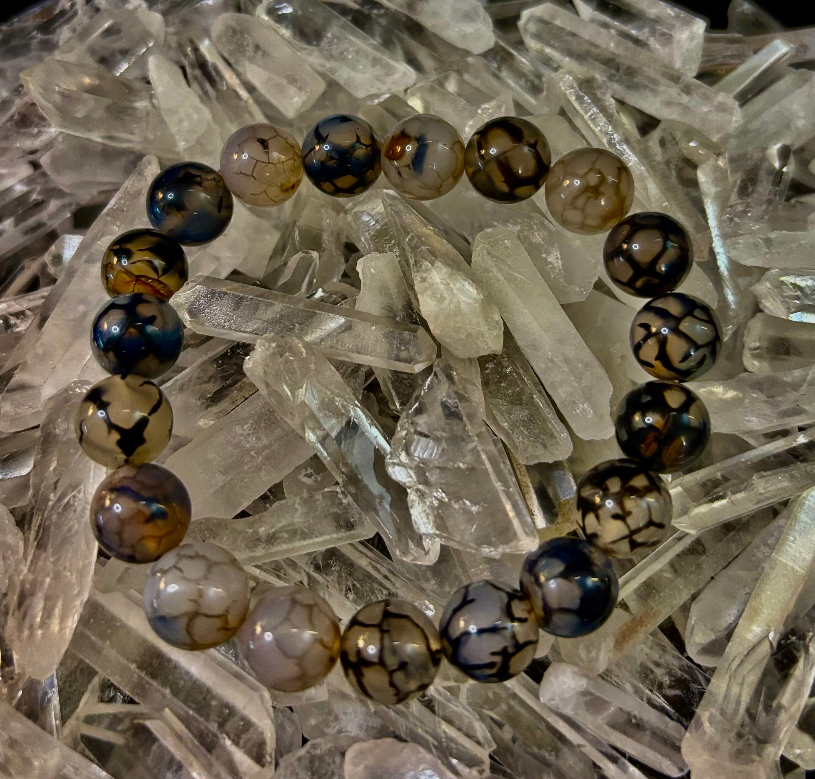 Black & White Dragon Vein Agate Reiki-Infused Protection Bracelet (Medium Wrists) | | Wiccan Center