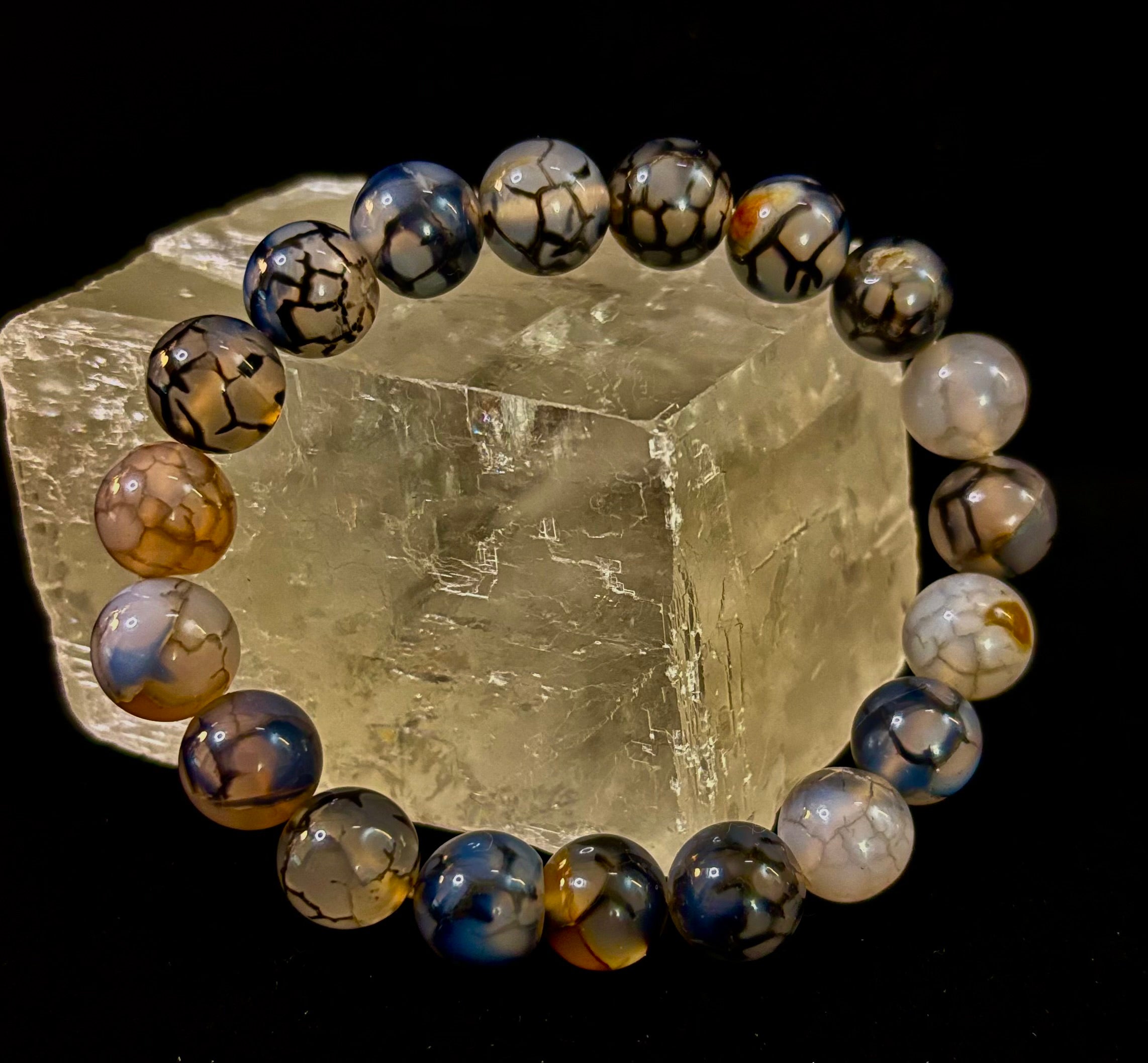 Black & White Dragon Vein Agate Reiki-Infused Protection Bracelet (Medium Wrists) | | Wiccan Center