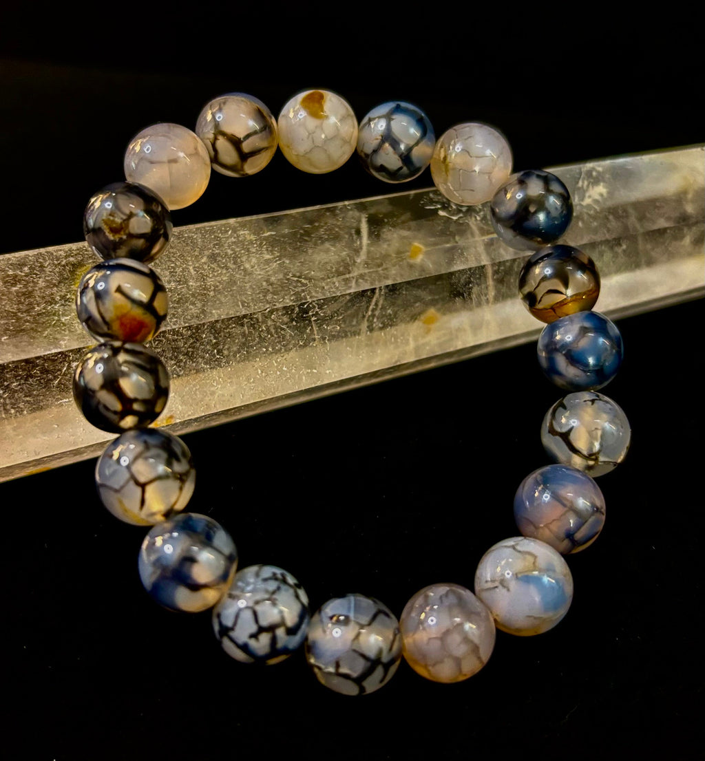Black & White Dragon Vein Agate Reiki-Infused Protection Bracelet (Medium Wrists) | | Wiccan Center