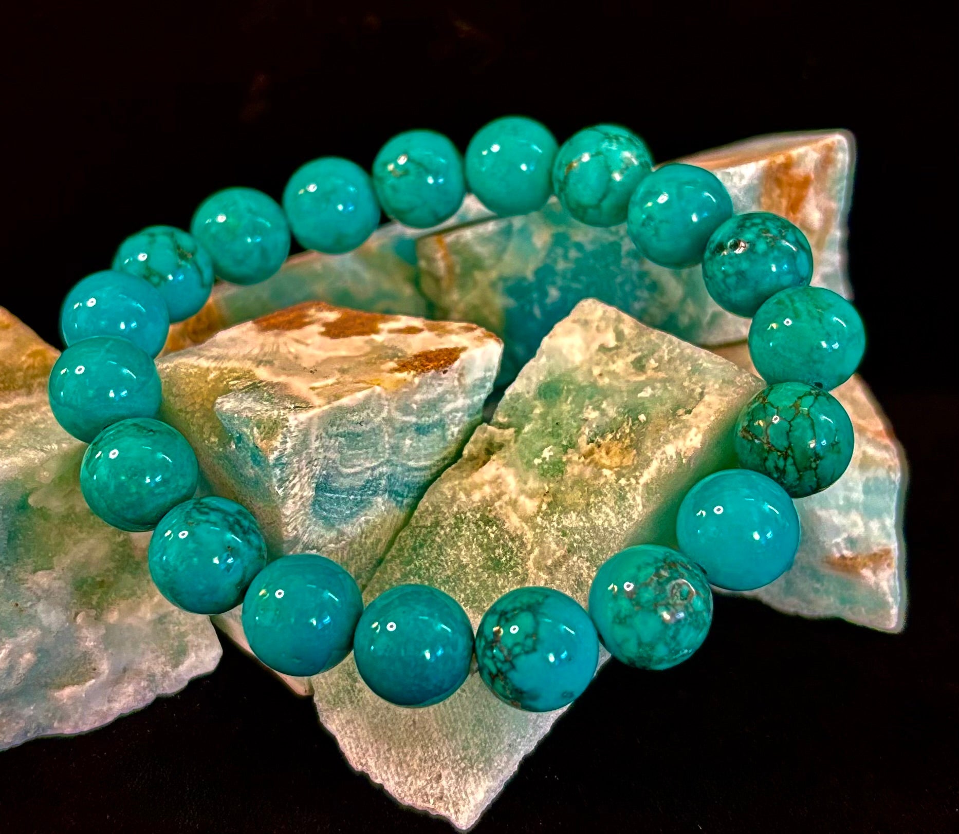 Dark Blue Green Turquoise Reiki-Infused Protection Bracelet (Medium Wrists) | | Wiccan Center