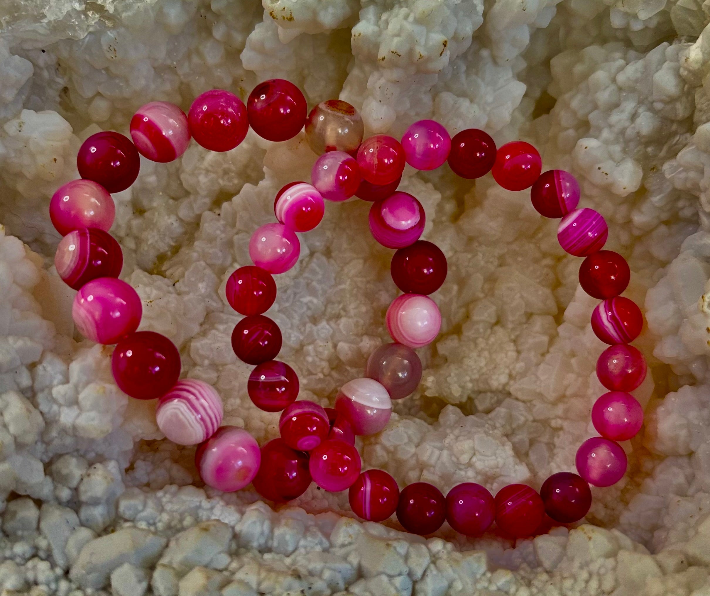 Fuchsia Pink Striped Agate Reiki-Infused Healing Bracelet (8mm or 10mm, 7.5” - Medium Wrists) | | Wiccan Center