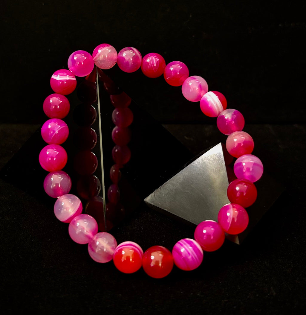 Fuchsia Pink Striped Agate Reiki-Infused Healing Bracelet (8mm or 10mm, 7.5” - Medium Wrists) | | Wiccan Center