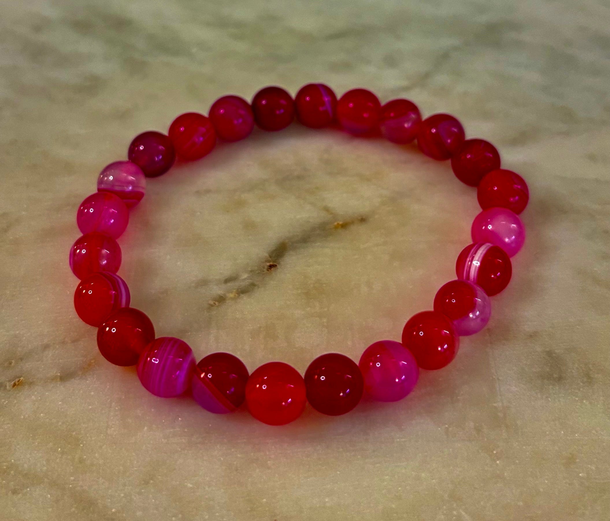 Fuchsia Pink Striped Agate Reiki-Infused Healing Bracelet (8mm or 10mm, 7.5” - Medium Wrists) | | Wiccan Center