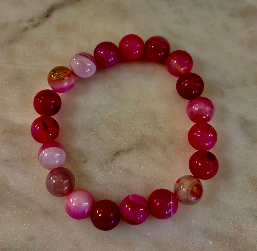Fuchsia Pink Striped Agate Reiki-Infused Healing Bracelet (8mm or 10mm, 7.5” - Medium Wrists) | | Wiccan Center