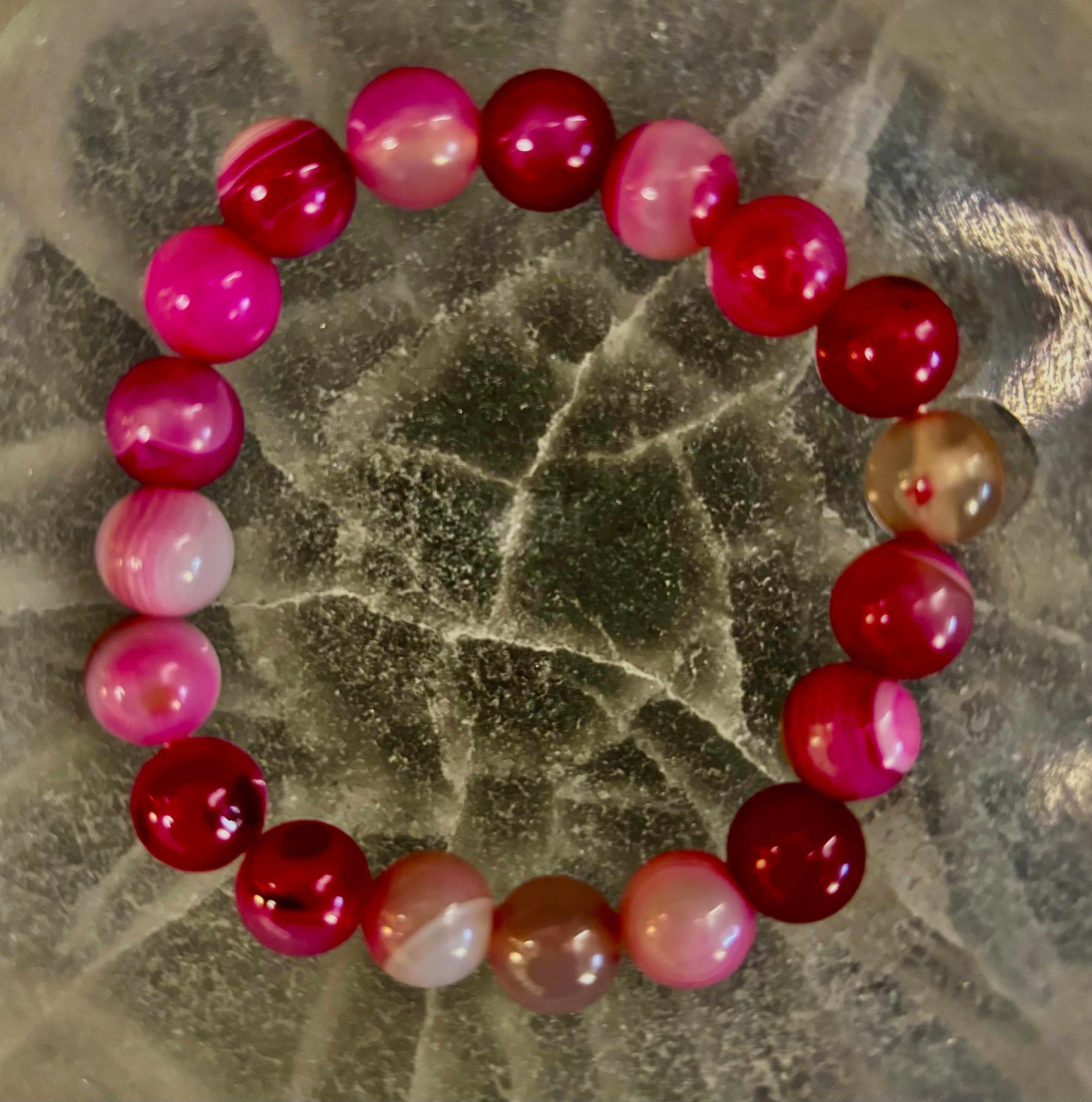 Fuchsia Pink Striped Agate Reiki-Infused Healing Bracelet (8mm or 10mm, 7.5” - Medium Wrists) | | Wiccan Center
