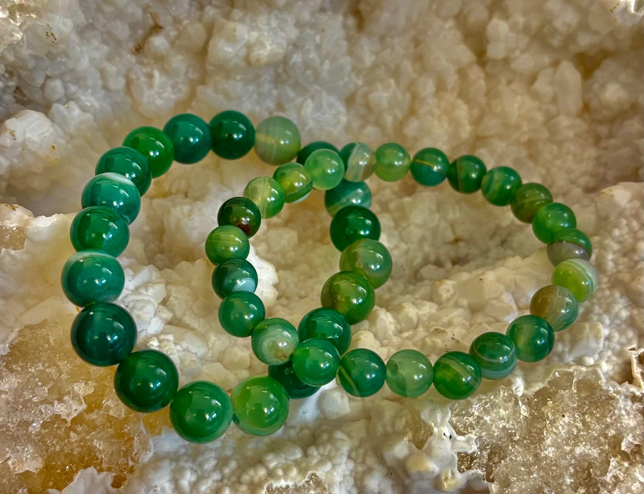 Green Striped Agate Reiki-Infused Healing Bracelet (8mm or 10mm) Medium Wrists | | Wiccan Center