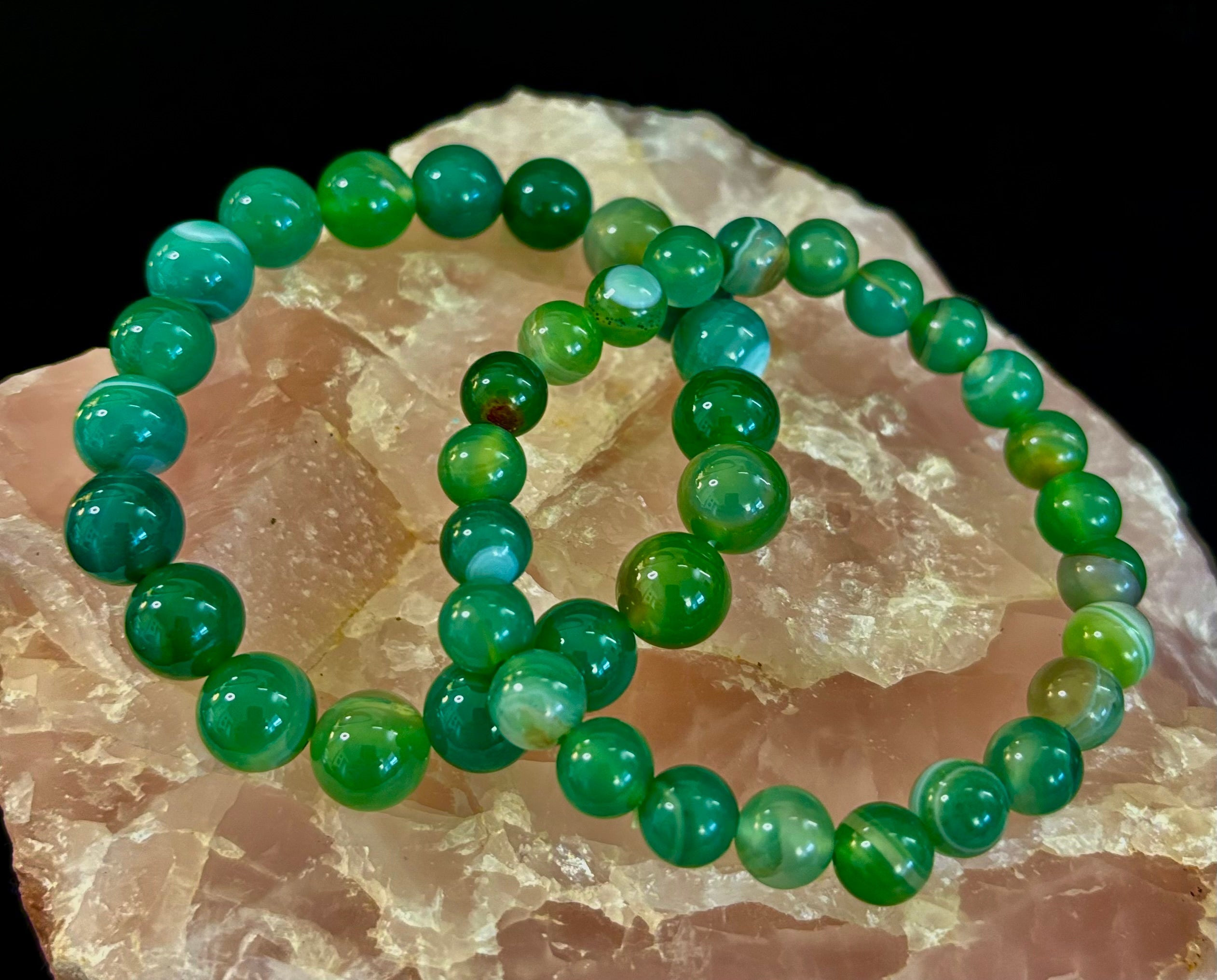 Green Striped Agate Reiki-Infused Healing Bracelet (8mm or 10mm) Medium Wrists | | Wiccan Center