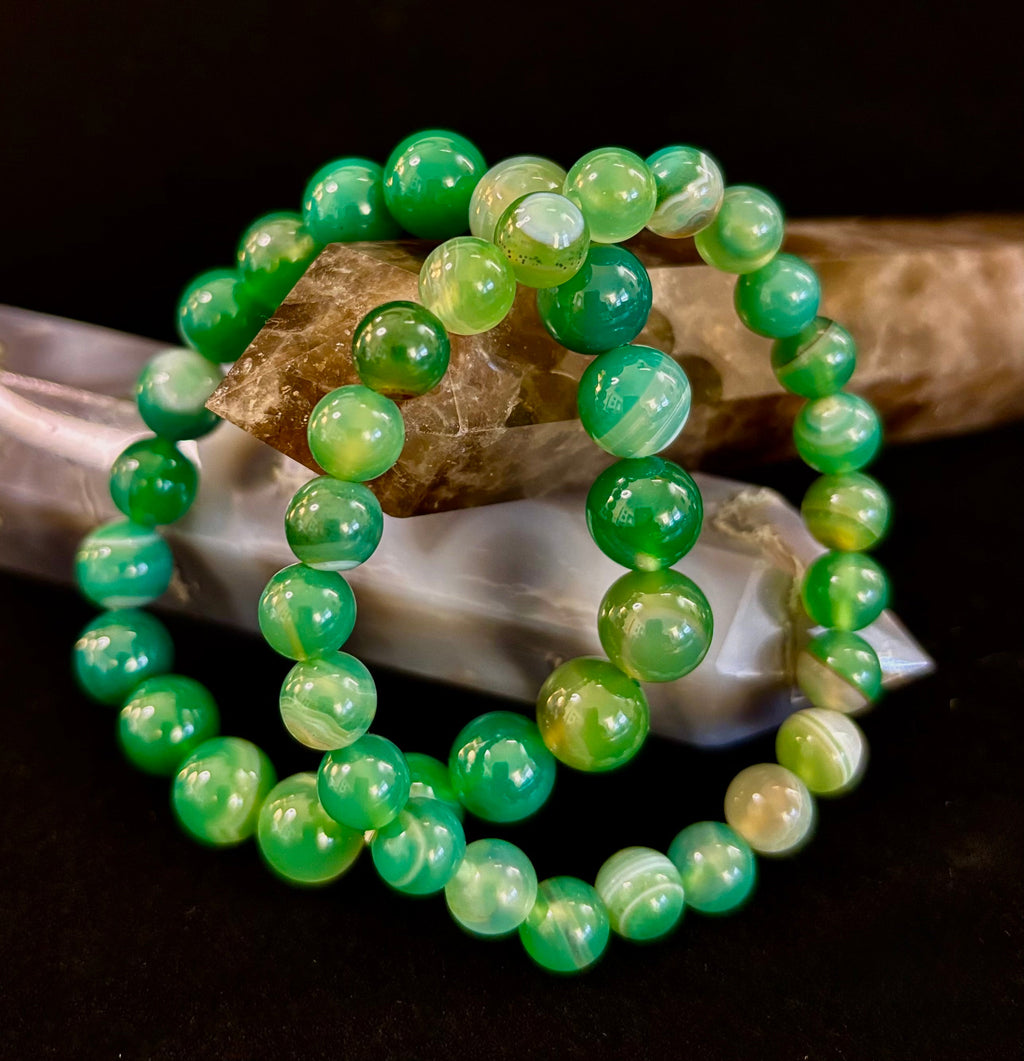 Green Striped Agate Reiki-Infused Healing Bracelet (8mm or 10mm) Medium Wrists | | Wiccan Center