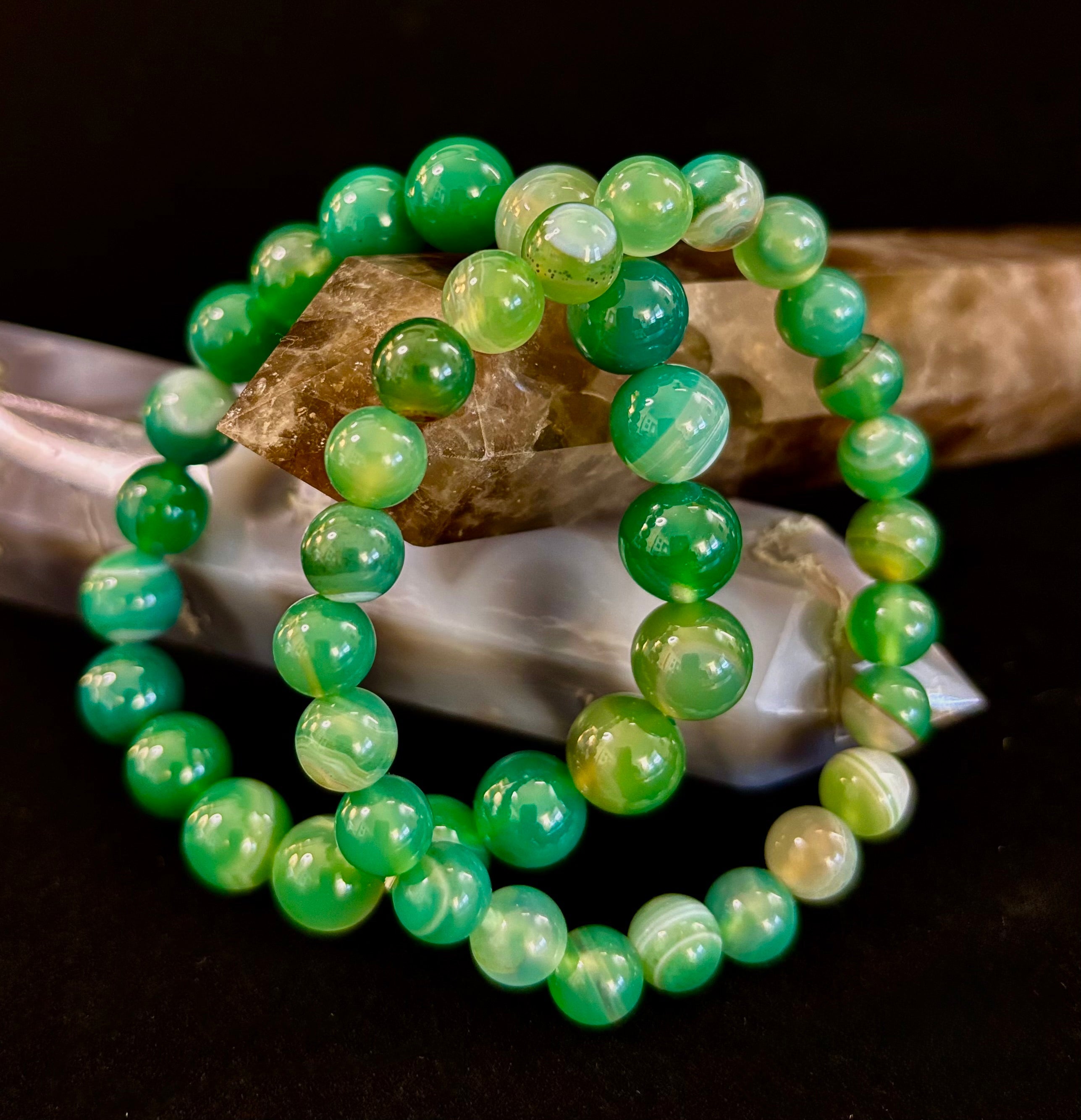 Green Striped Agate Reiki-Infused Healing Bracelet (8mm or 10mm) Medium Wrists | | Wiccan Center