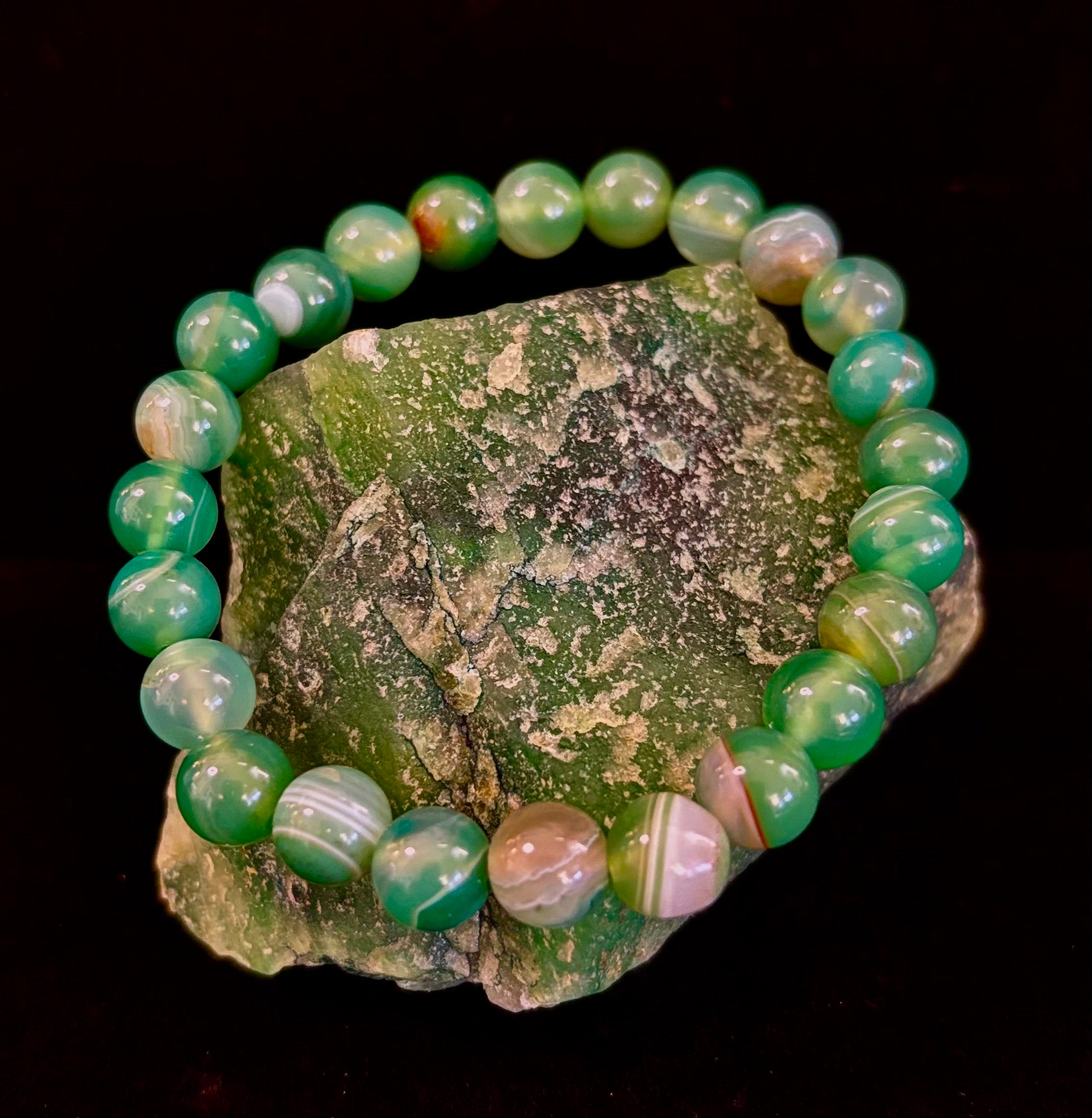 Green Striped Agate Reiki-Infused Healing Bracelet (8mm or 10mm) Medium Wrists | | Wiccan Center