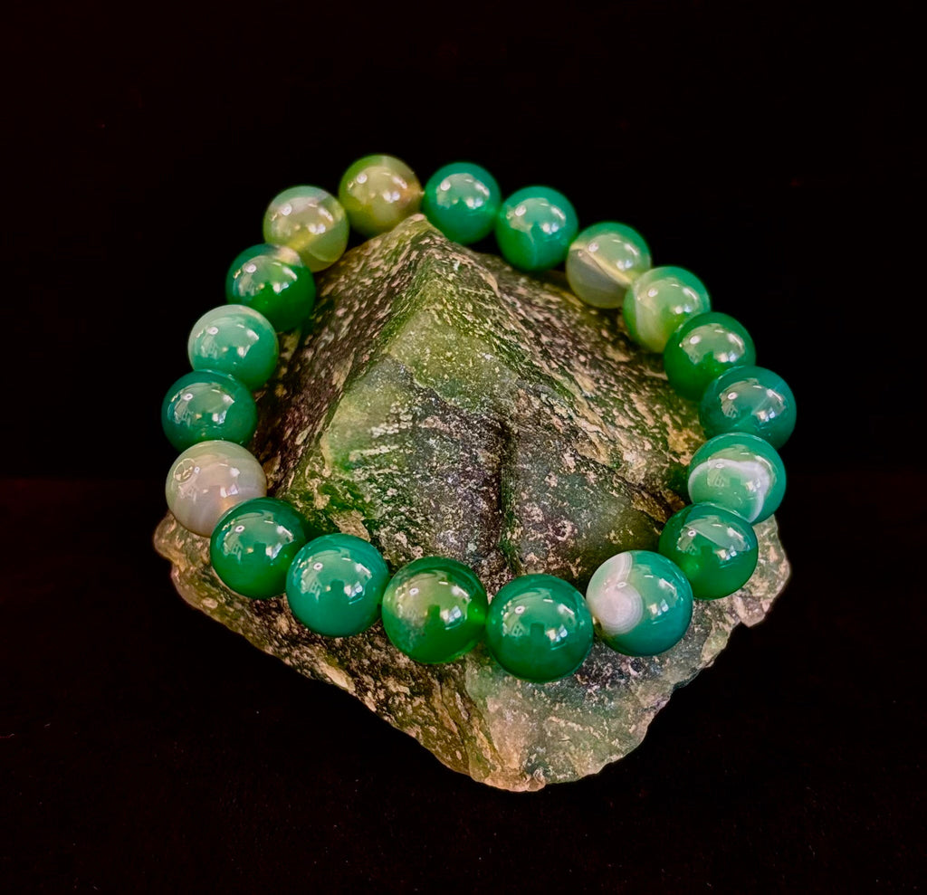 Green Striped Agate Reiki-Infused Healing Bracelet (8mm or 10mm) Medium Wrists | | Wiccan Center