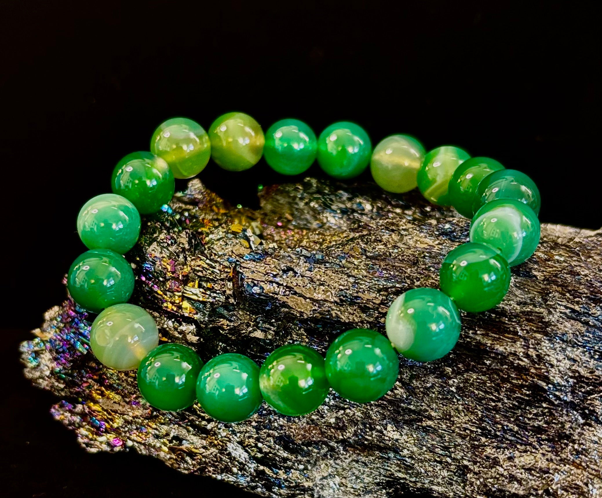 Green Striped Agate Reiki-Infused Healing Bracelet (8mm or 10mm) Medium Wrists | | Wiccan Center