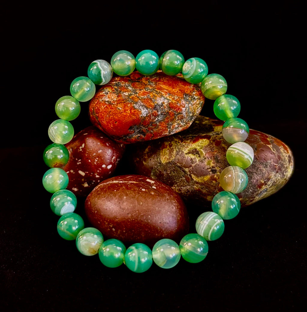 Green Striped Agate Reiki-Infused Healing Bracelet (8mm or 10mm) Medium Wrists | | Wiccan Center