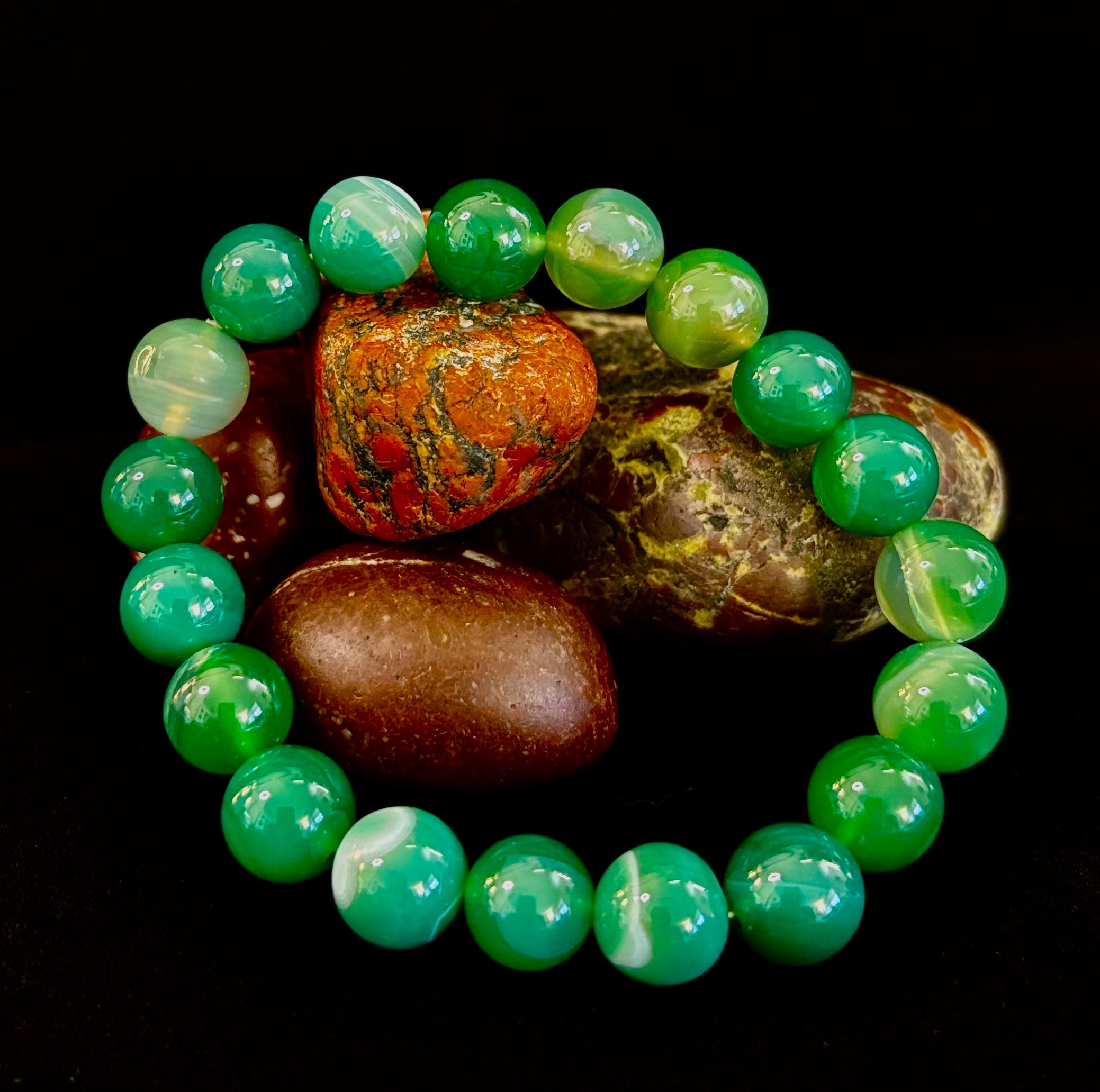 Green Striped Agate Reiki-Infused Healing Bracelet (8mm or 10mm) Medium Wrists | | Wiccan Center