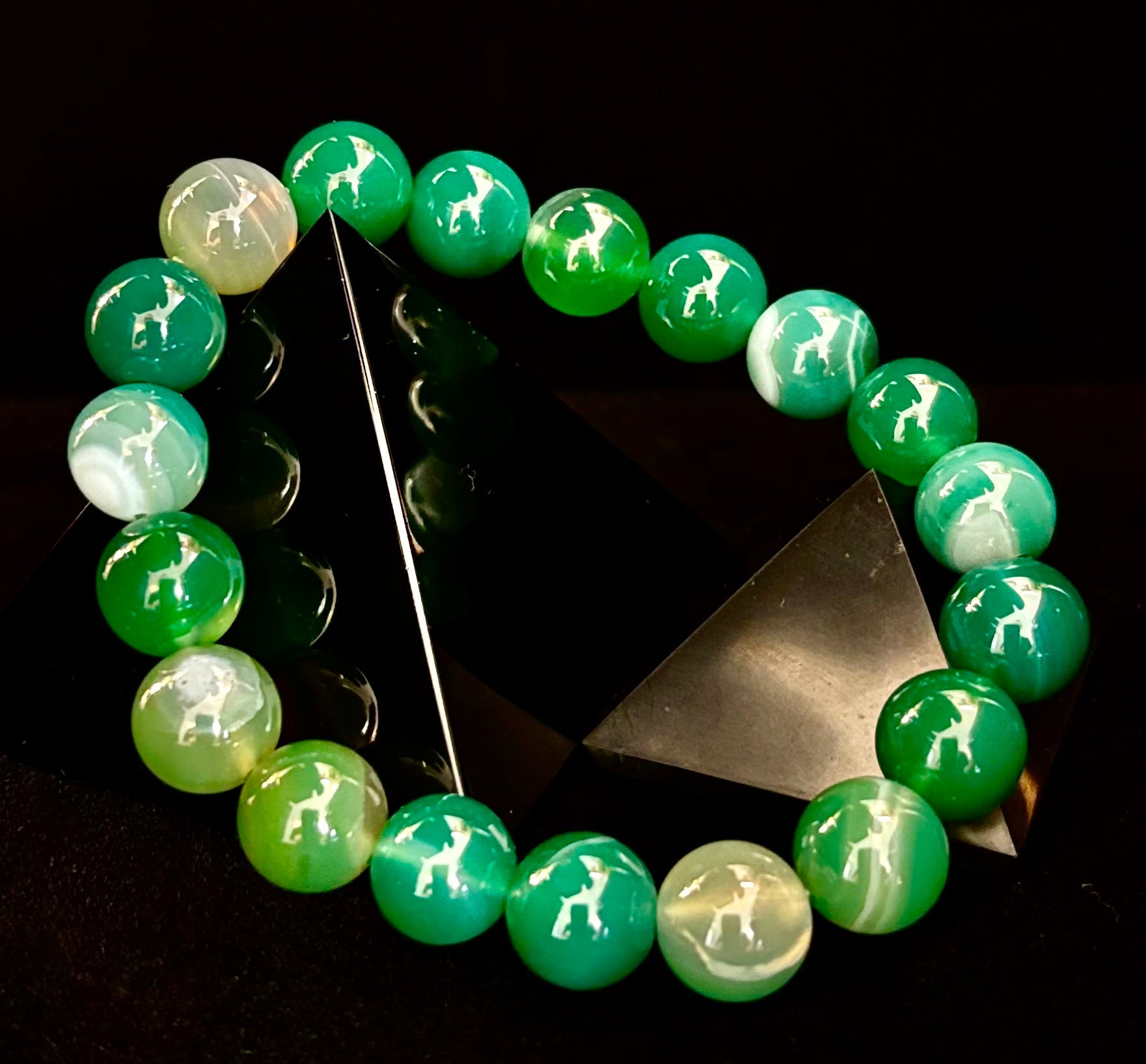 Green Striped Agate Reiki-Infused Healing Bracelet (8mm or 10mm) Medium Wrists | | Wiccan Center
