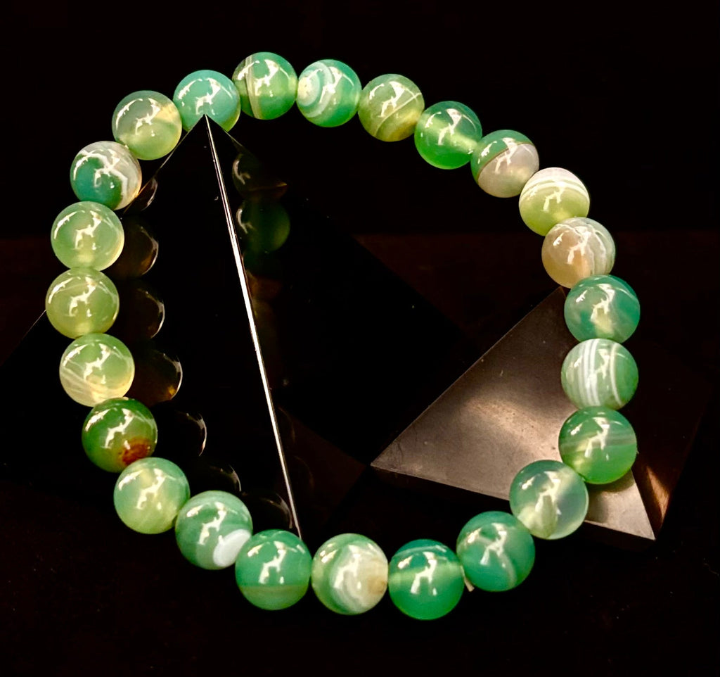 Green Striped Agate Reiki-Infused Healing Bracelet (8mm or 10mm) Medium Wrists | | Wiccan Center