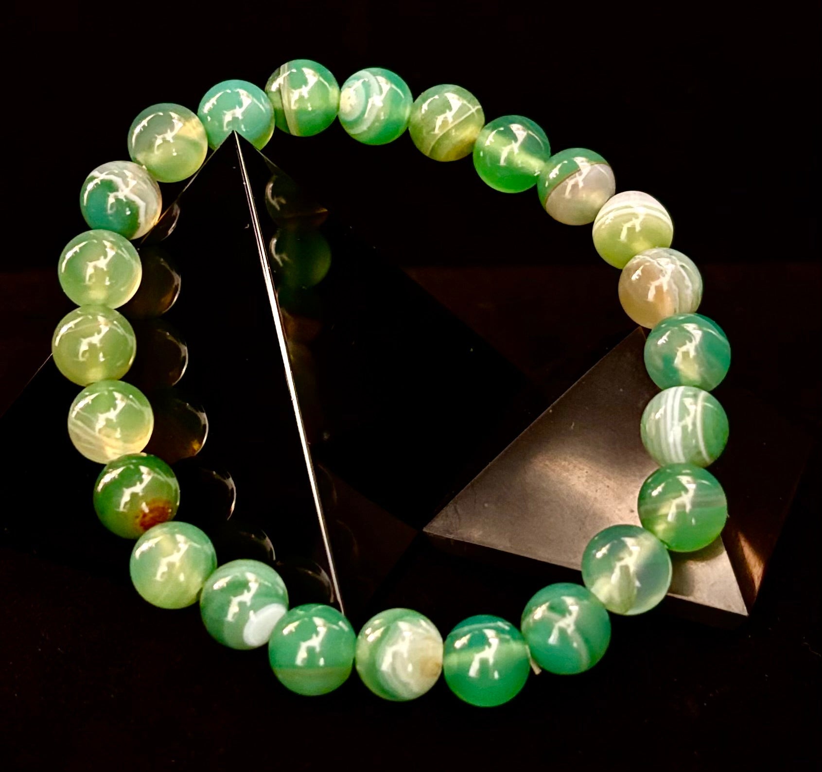 Green Striped Agate Reiki-Infused Healing Bracelet (8mm or 10mm) Medium Wrists | | Wiccan Center