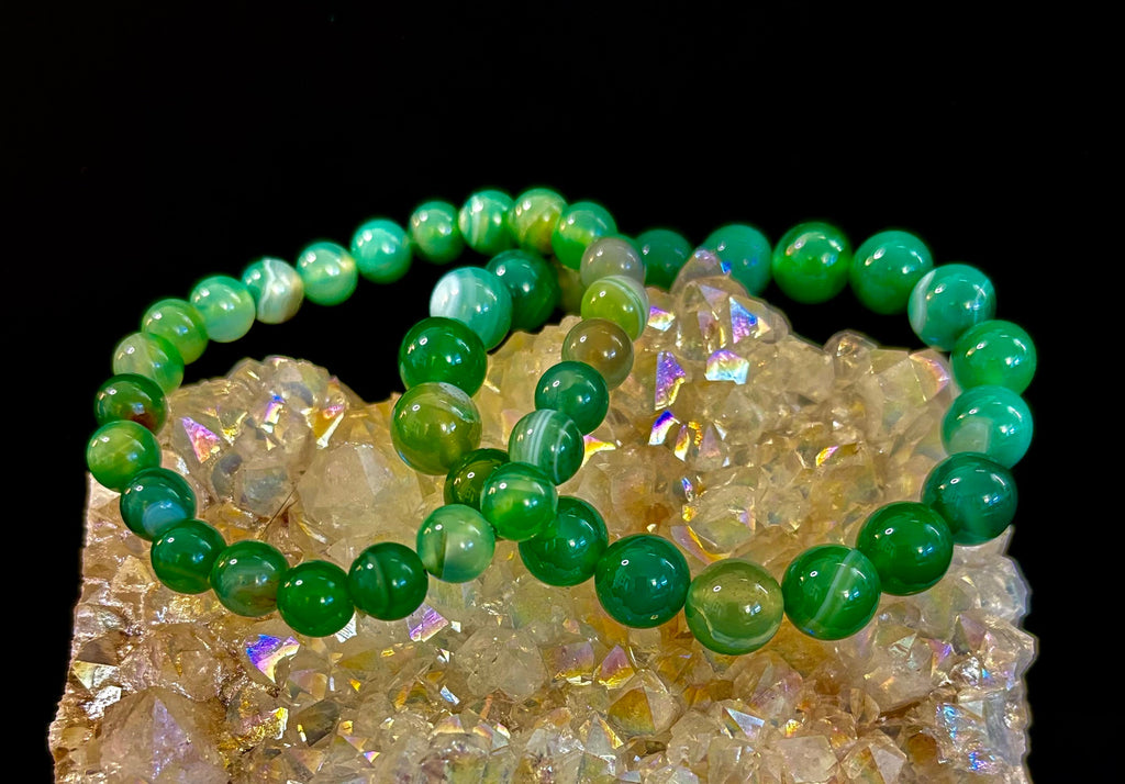 Green Striped Agate Reiki-Infused Healing Bracelet (8mm or 10mm) Medium Wrists | | Wiccan Center