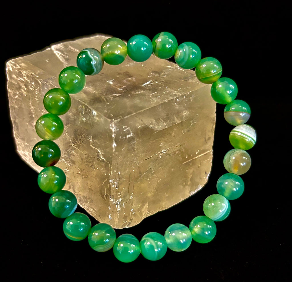 Green Striped Agate Reiki-Infused Healing Bracelet (8mm or 10mm) Medium Wrists | | Wiccan Center