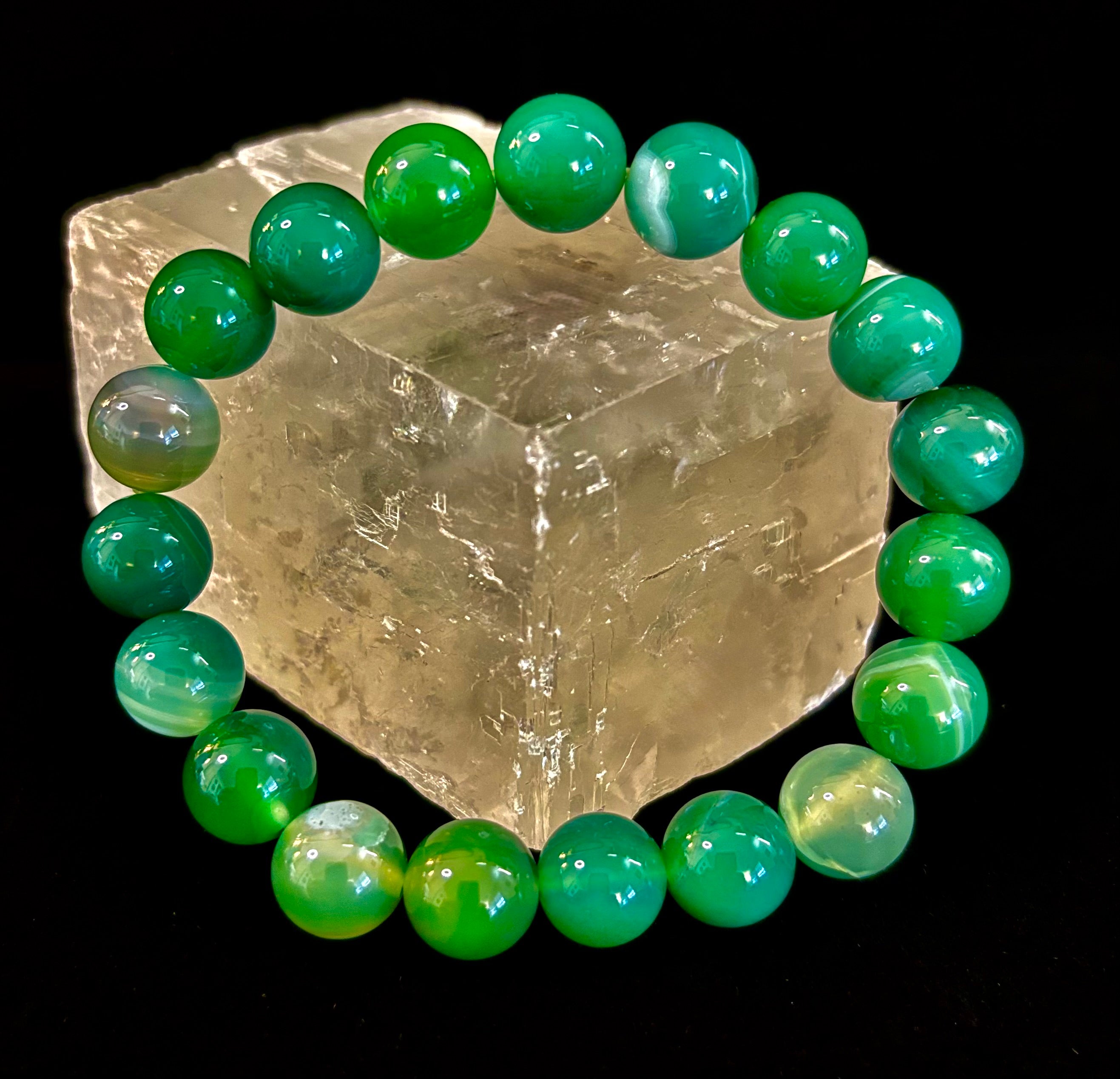 Green Striped Agate Reiki-Infused Healing Bracelet (8mm or 10mm) Medium Wrists | | Wiccan Center