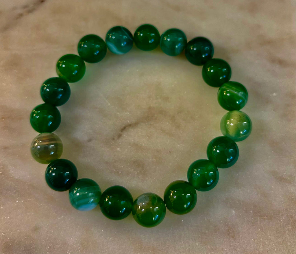 Green Striped Agate Reiki-Infused Healing Bracelet (8mm or 10mm) Medium Wrists | | Wiccan Center