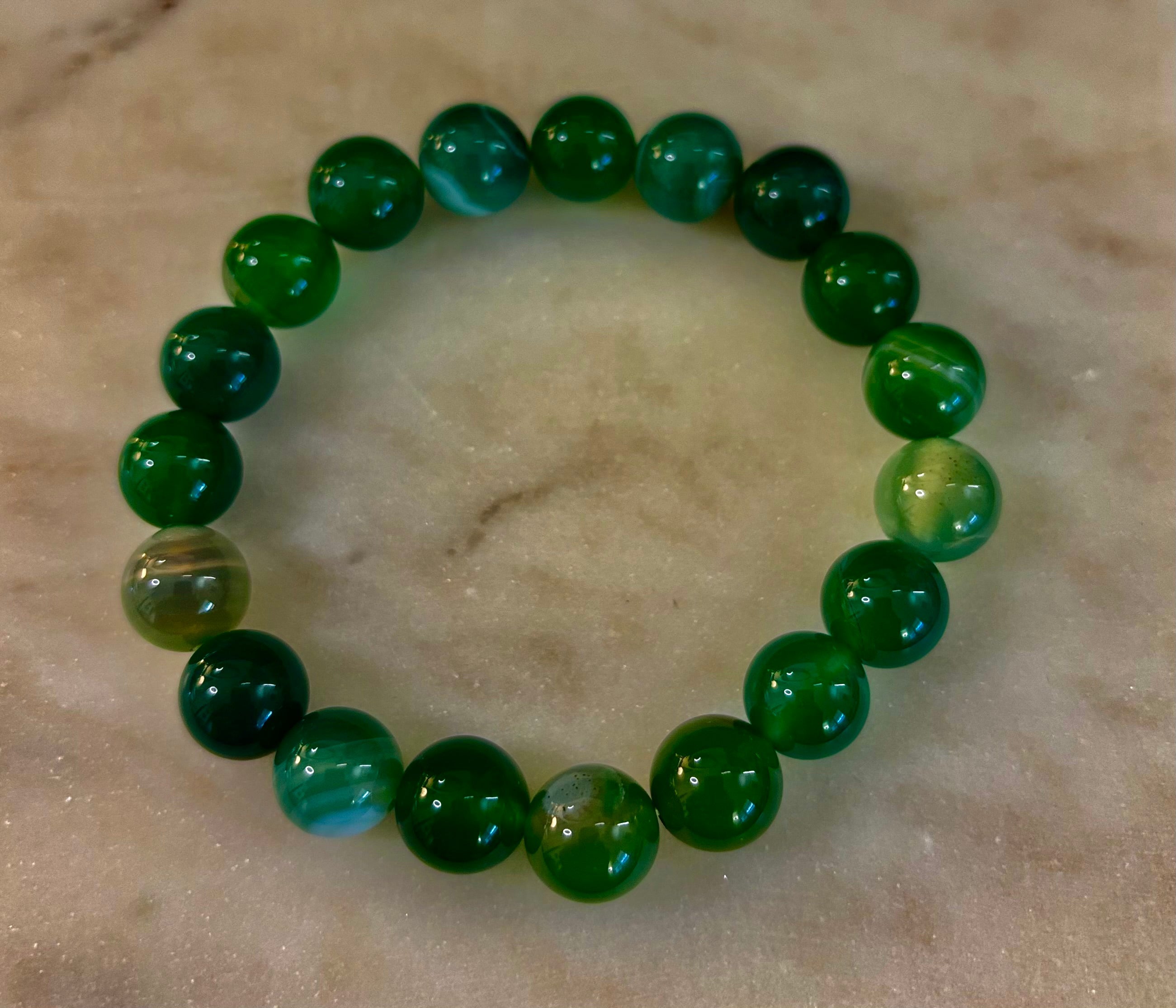 Green Striped Agate Reiki-Infused Healing Bracelet (8mm or 10mm) Medium Wrists | | Wiccan Center