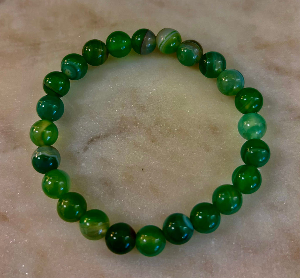 Green Striped Agate Reiki-Infused Healing Bracelet (8mm or 10mm) Medium Wrists | | Wiccan Center