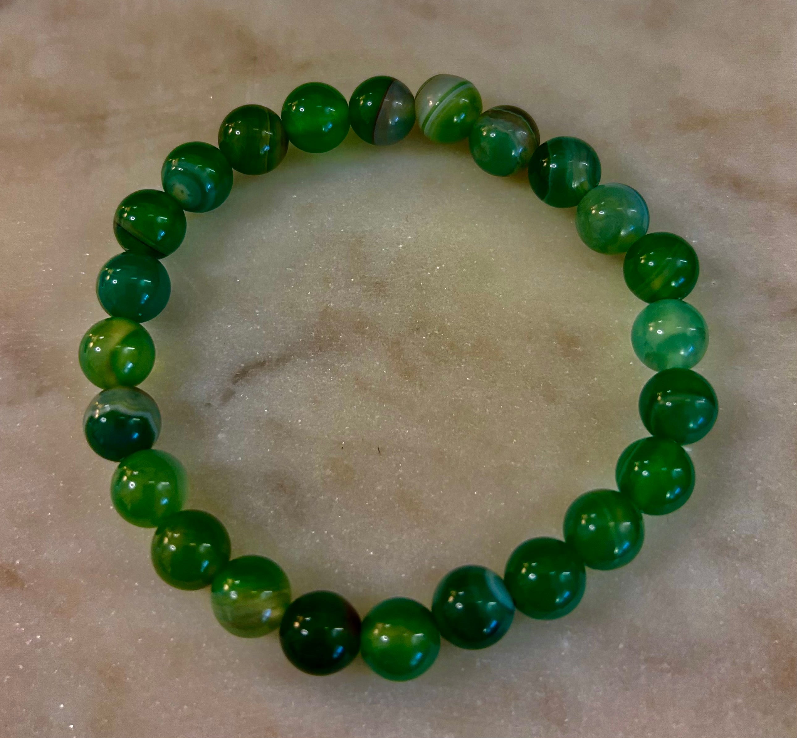 Green Striped Agate Reiki-Infused Healing Bracelet (8mm or 10mm) Medium Wrists | | Wiccan Center