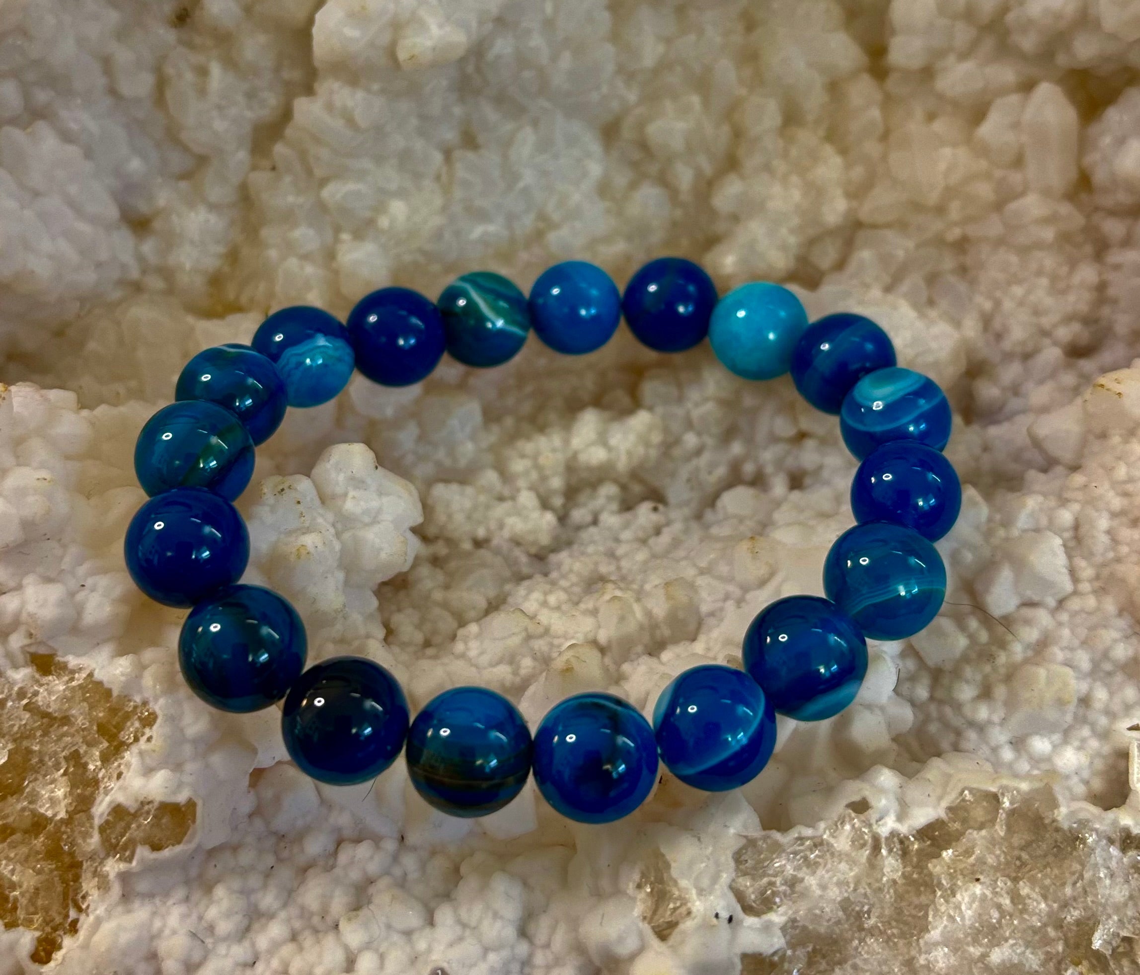 Blue Striped Agate Reiki-Infused Healing & Calm Bracelet (Medium Wrists) | | Wiccan Center